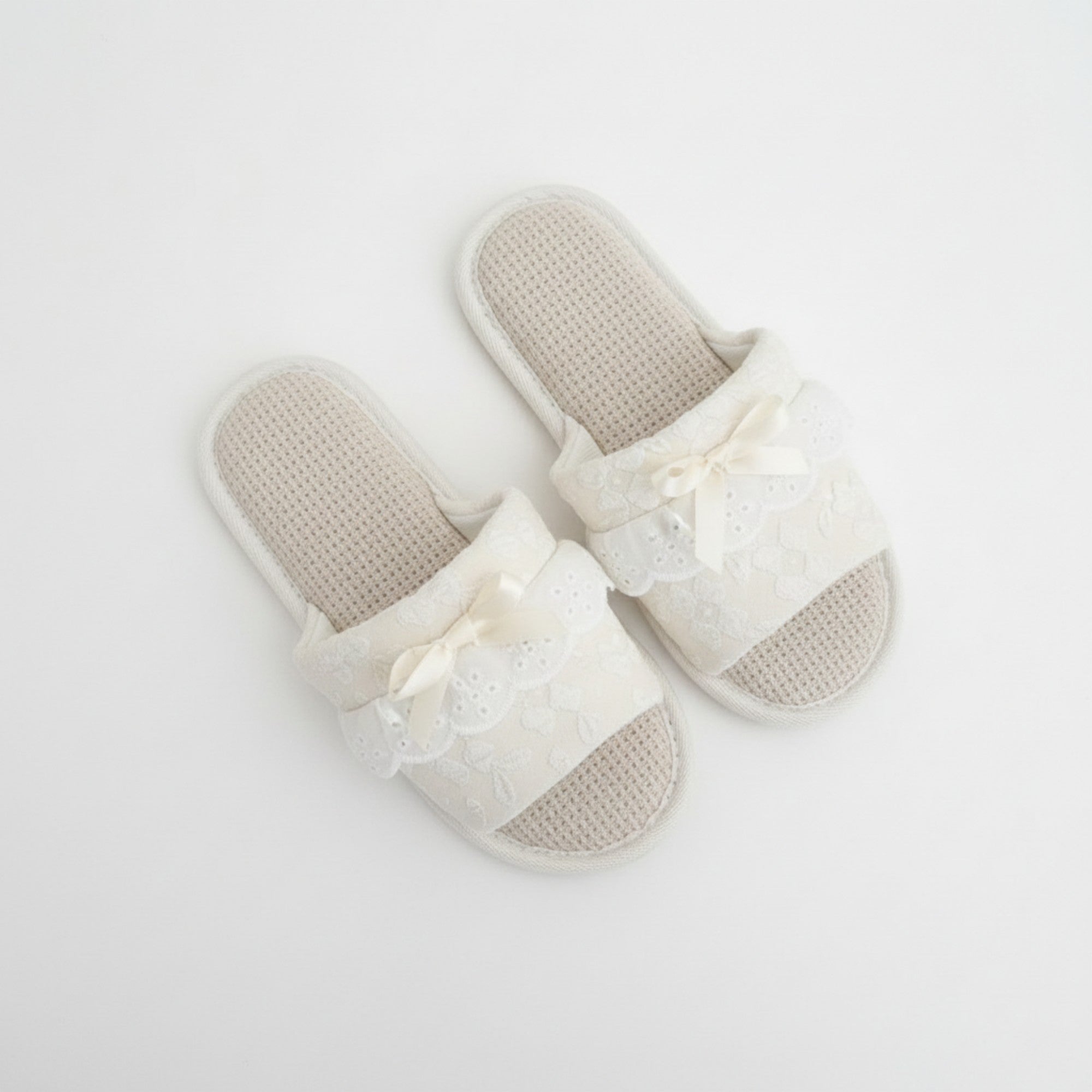 Anna-Kaci Lounge Women¡¯s Textured Slide Slippers with Valentine Lace Trim Bow Detail and Cushioned Footbed
