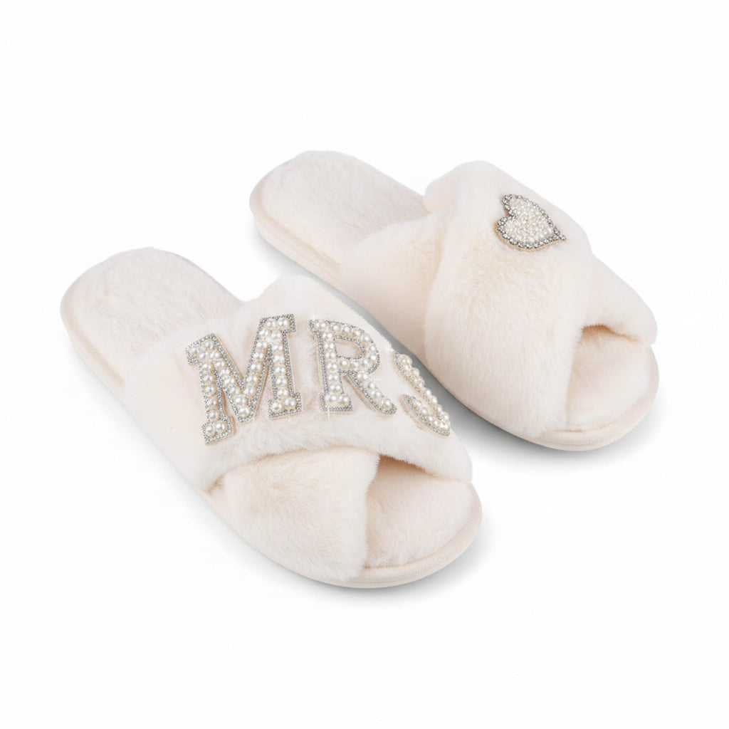 Anna-Kaci Lounge Women¡¯s Plush Crisscross Slide Slippers with Valentine Pearl Letter Embellishment and Cushioned Footbed
