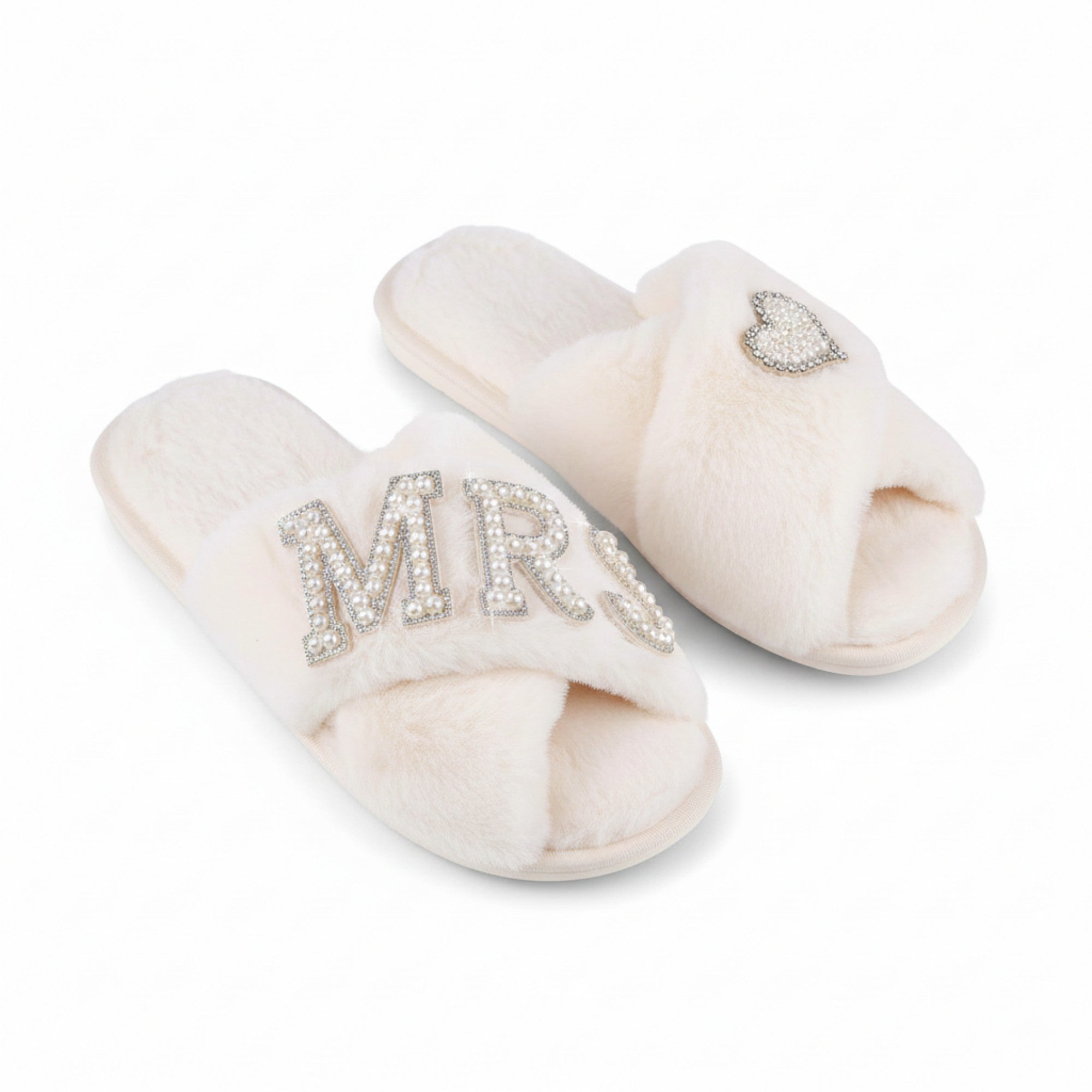 Anna-Kaci Lounge Women¡¯s Plush Crisscross Slide Slippers with Valentine Pearl Letter Embellishment and Cushioned Footbed
