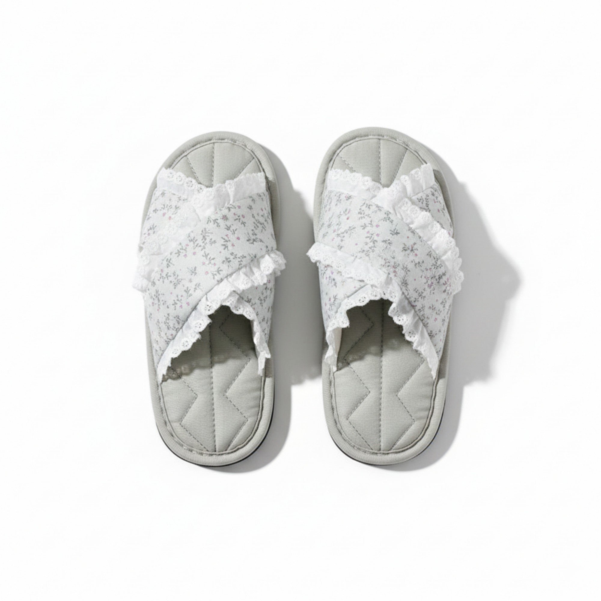 Anna-Kaci Lounge Women¡¯s Floral Print Slide Slippers with Valentine Ruffle Trim and Cushioned Quilted Footbed