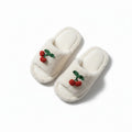 Anna-Kaci Lounge Women¡¯s Plush Open-Toe Slide Slippers with Valentine Soft Fleece Texture and Cherry Applique Detail