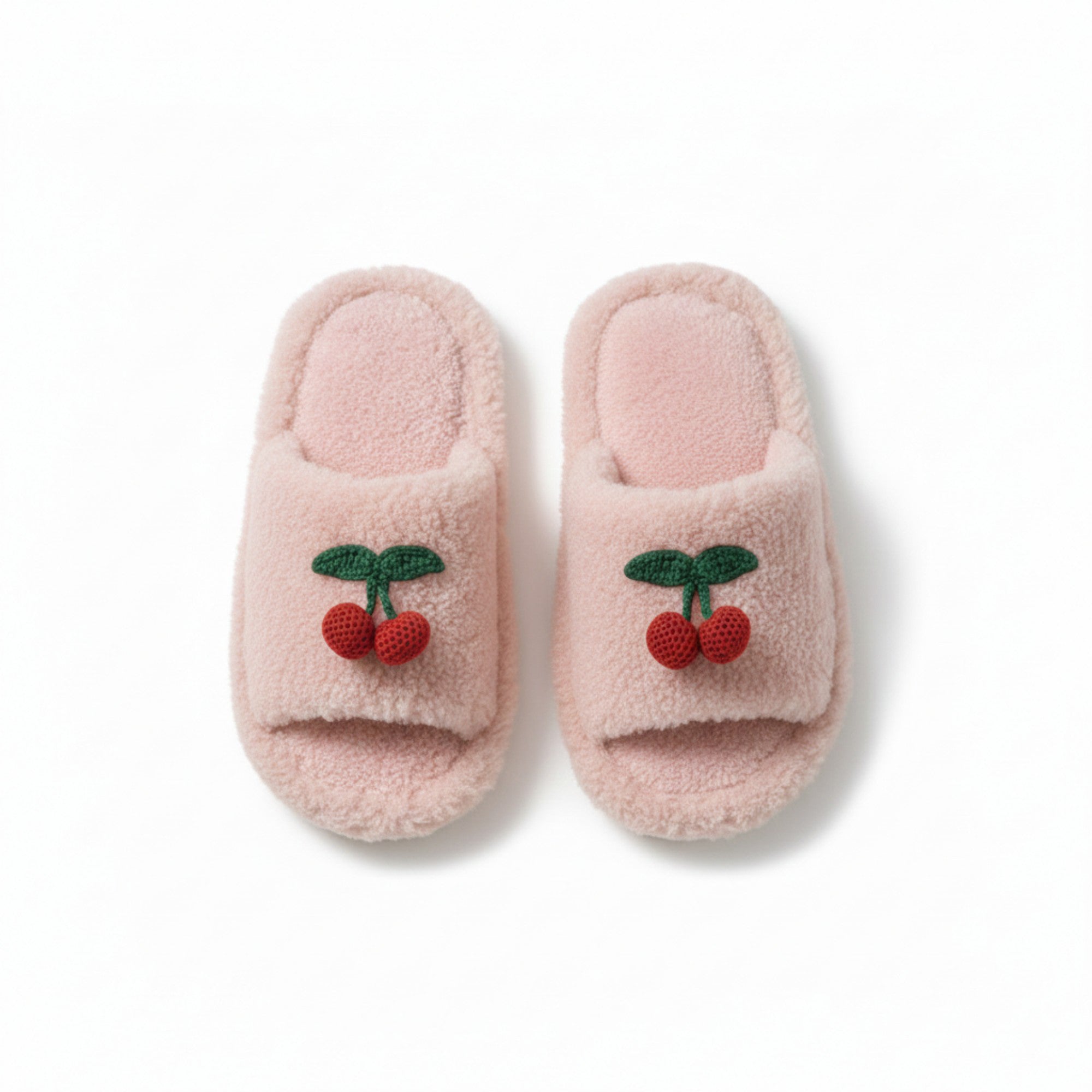 Anna-Kaci Lounge Women¡¯s Plush Open-Toe Slide Slippers with Valentine Soft Fleece Texture and Cherry Applique Detail