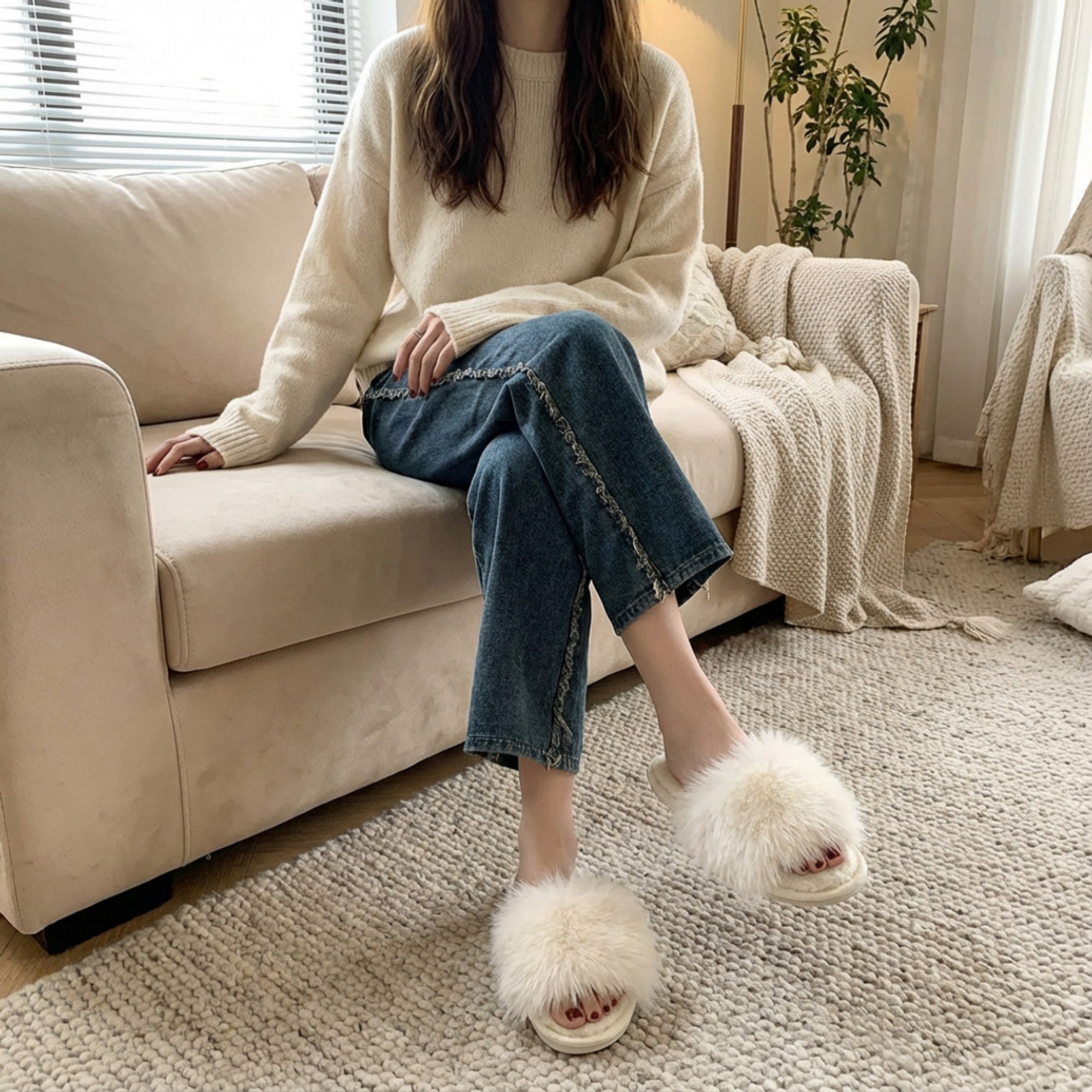 Anna-Kaci Lounge Women¡¯s Plush Faux Fur Slide Slippers with Soft Cushioned Footbed and Indoor Sole