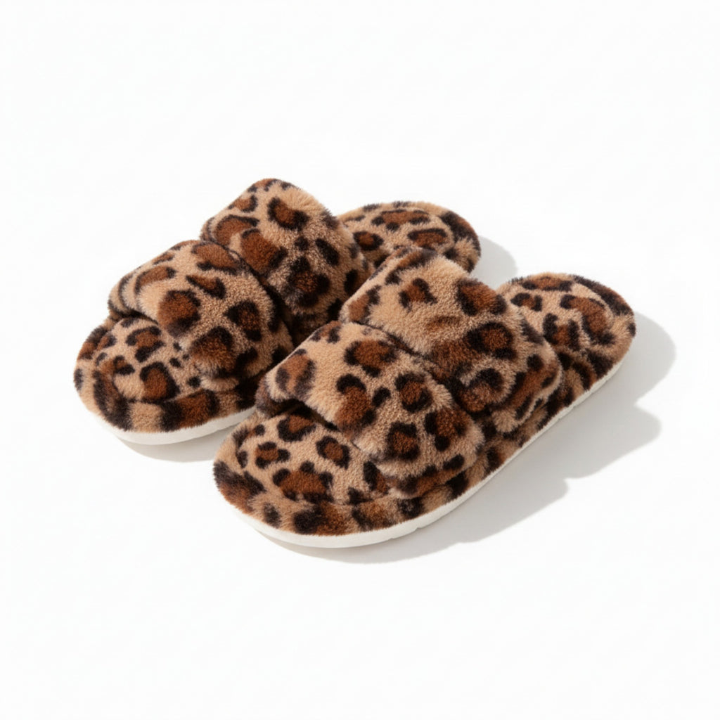Anna-Kaci Lounge Women¡¯s Leopard Print Faux Fur Slide Slippers with Cushioned Footbed and Indoor Outdoor Sole
