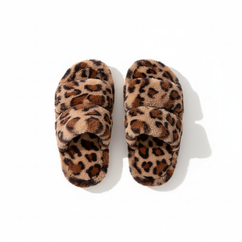 Anna-Kaci Lounge Women¡¯s Leopard Print Faux Fur Slide Slippers with Cushioned Footbed and Indoor Outdoor Sole