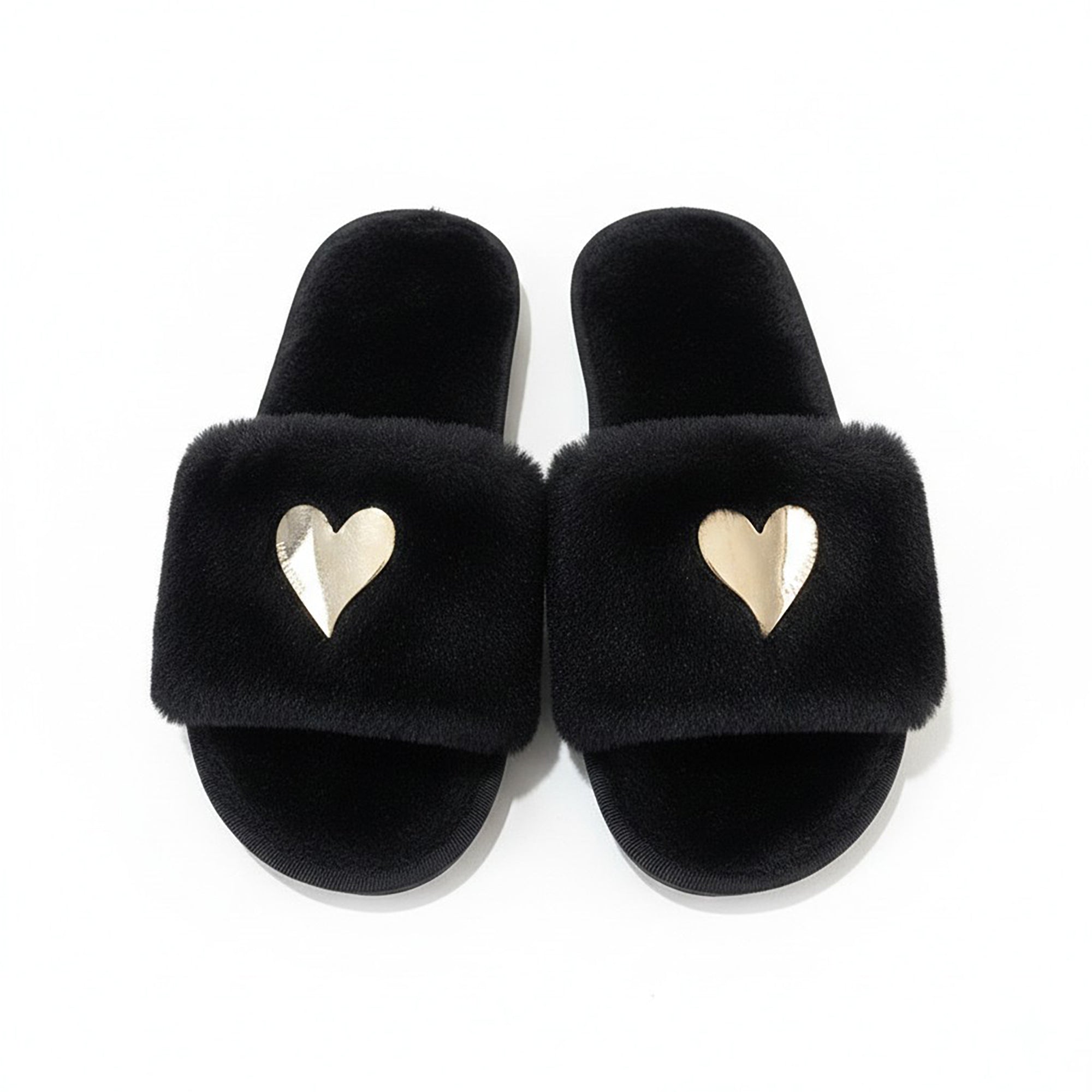 Anna-Kaci Lounge Women's Plush Slide House Slippers with Valentine Metallic Heart Accent and Cushioned Footbed