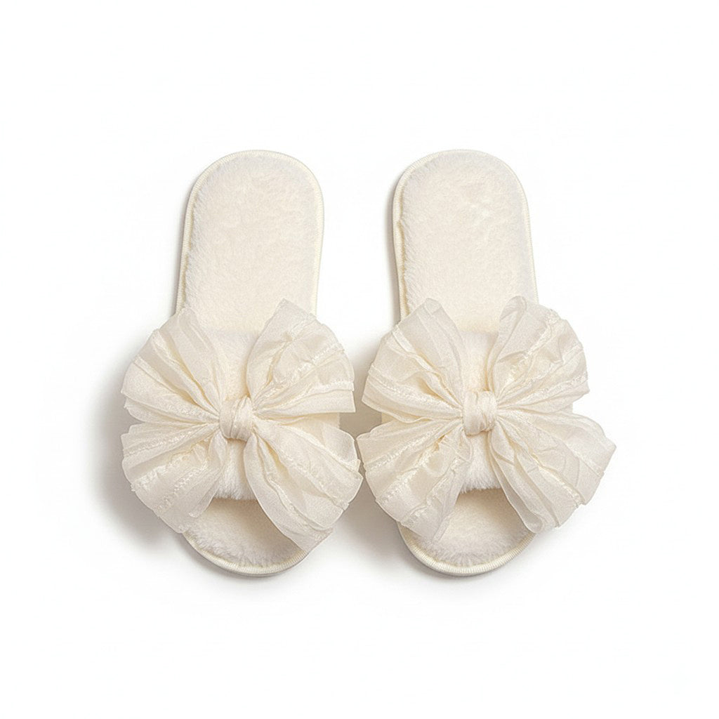 Anna-Kaci Lounge Women's Plush Slide House Slippers with Valentine Ruffled Bow Detail and Cushioned Footbed