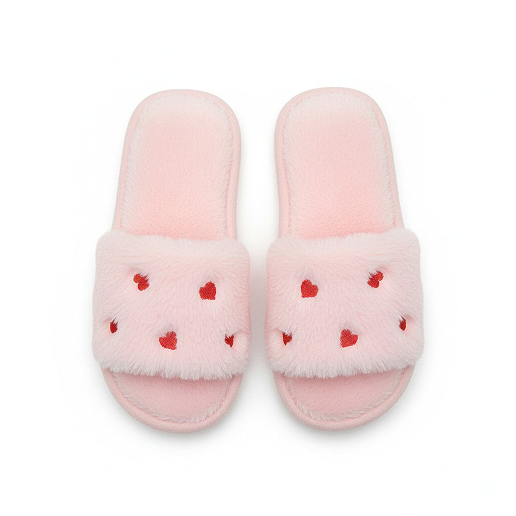 Anna-Kaci Lounge Women's Plush Slide House Slippers with Valentine Heart Pattern Upper and Cushioned Footbed