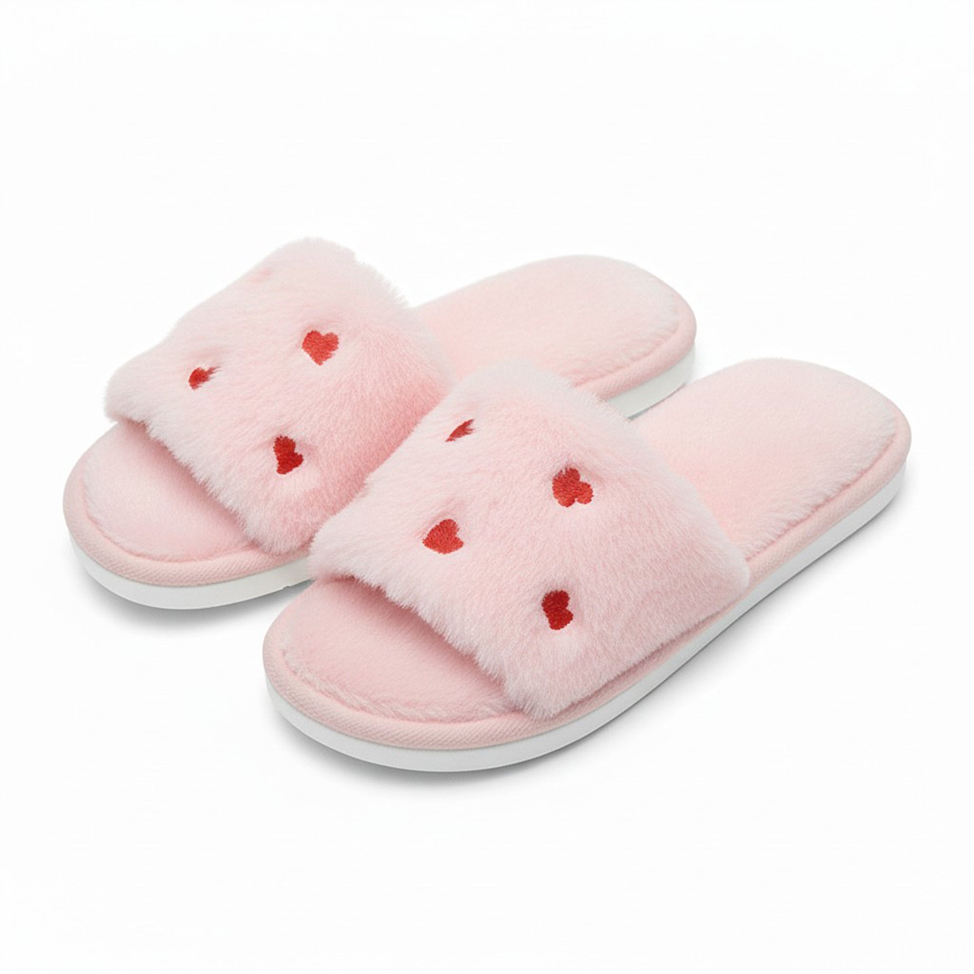 Anna-Kaci Lounge Women's Plush Slide House Slippers with Valentine Heart Pattern Upper and Cushioned Footbed