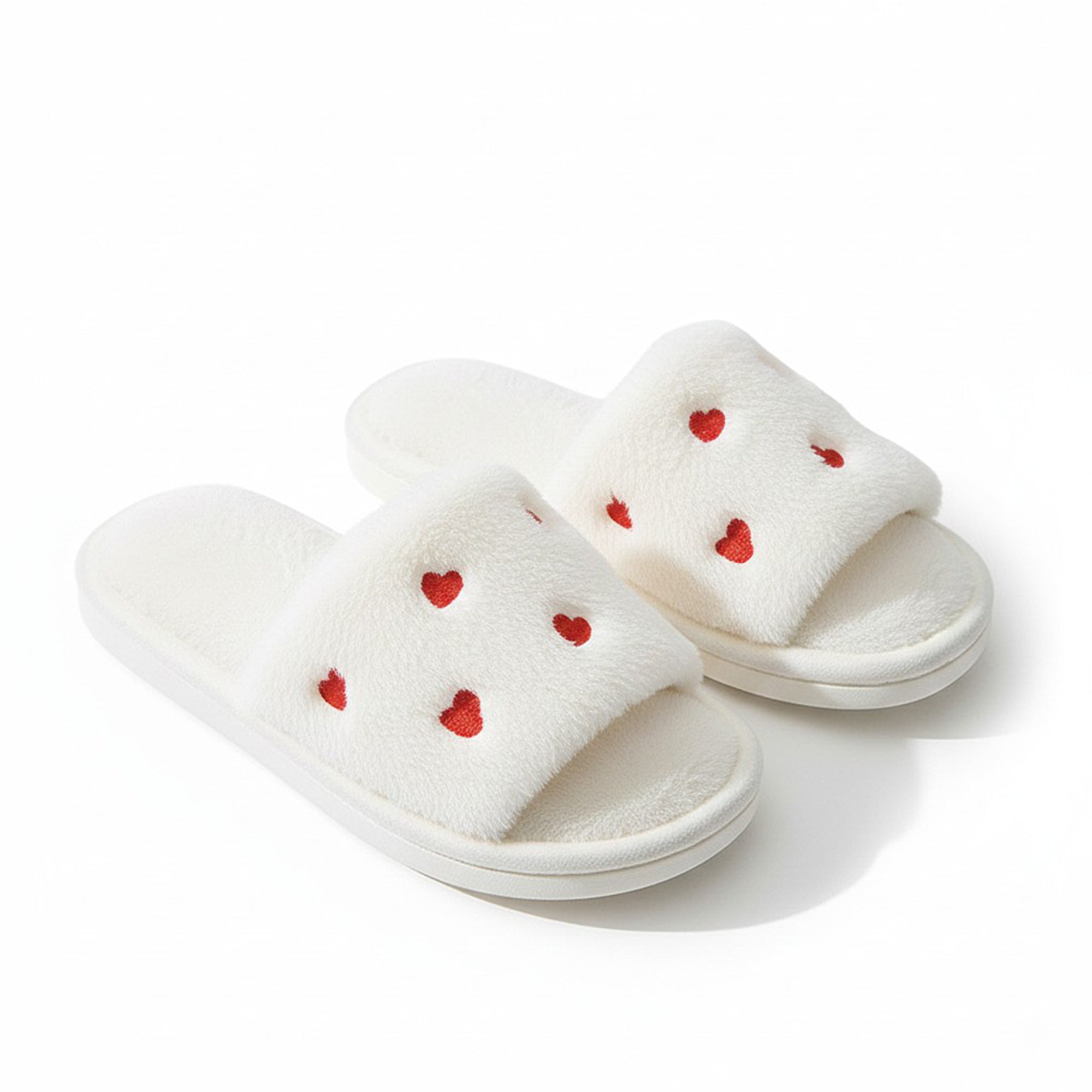 Anna-Kaci Lounge Women's Plush Slide House Slippers with Valentine Heart Pattern Upper and Cushioned Footbed
