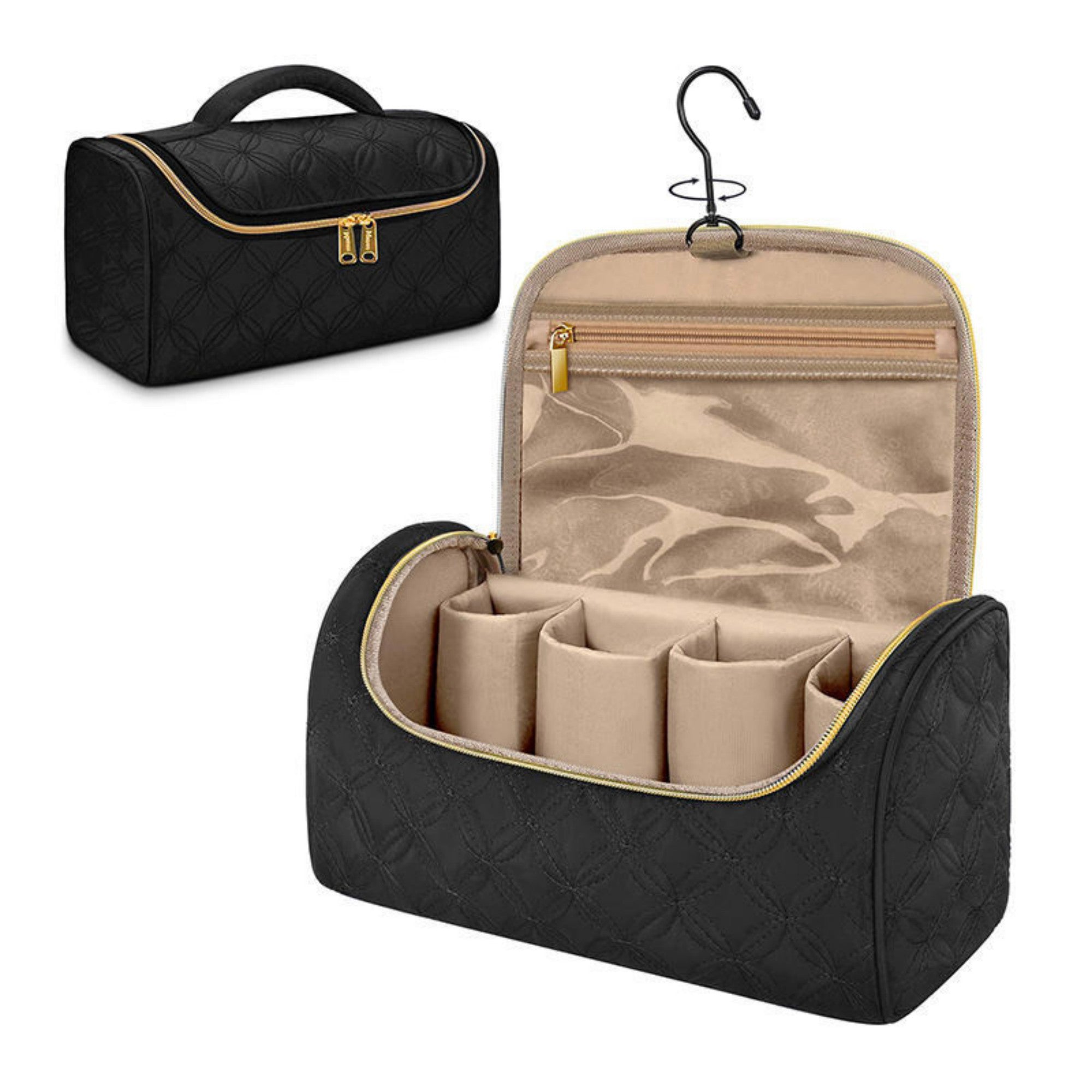 Anna-Kaci Hanging Toiletry Organizer Travel Case with Hook Structured Compartments Zippered Pockets and Carry Handle