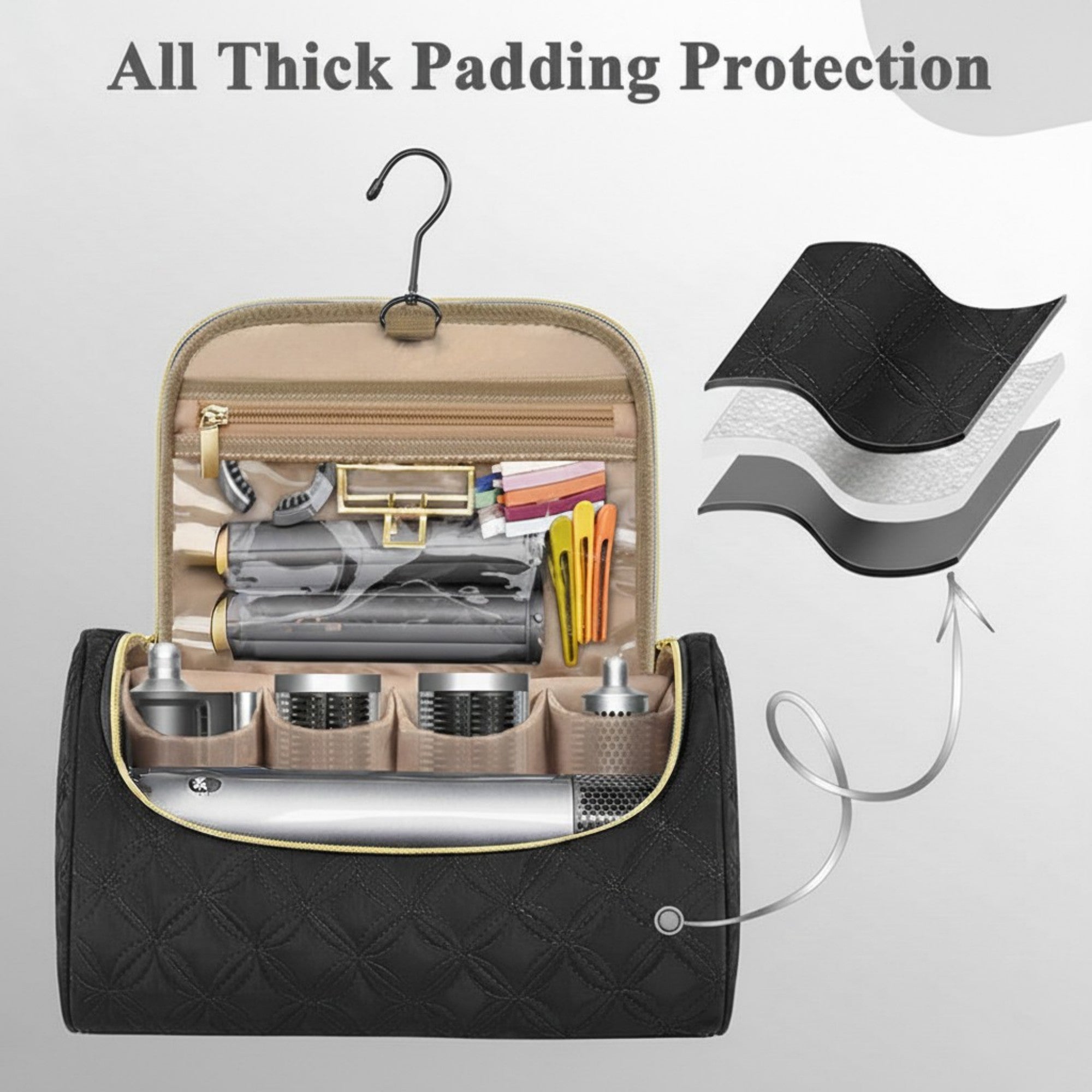 Anna-Kaci Hanging Toiletry Organizer Travel Case with Hook Structured Compartments Zippered Pockets and Carry Handle