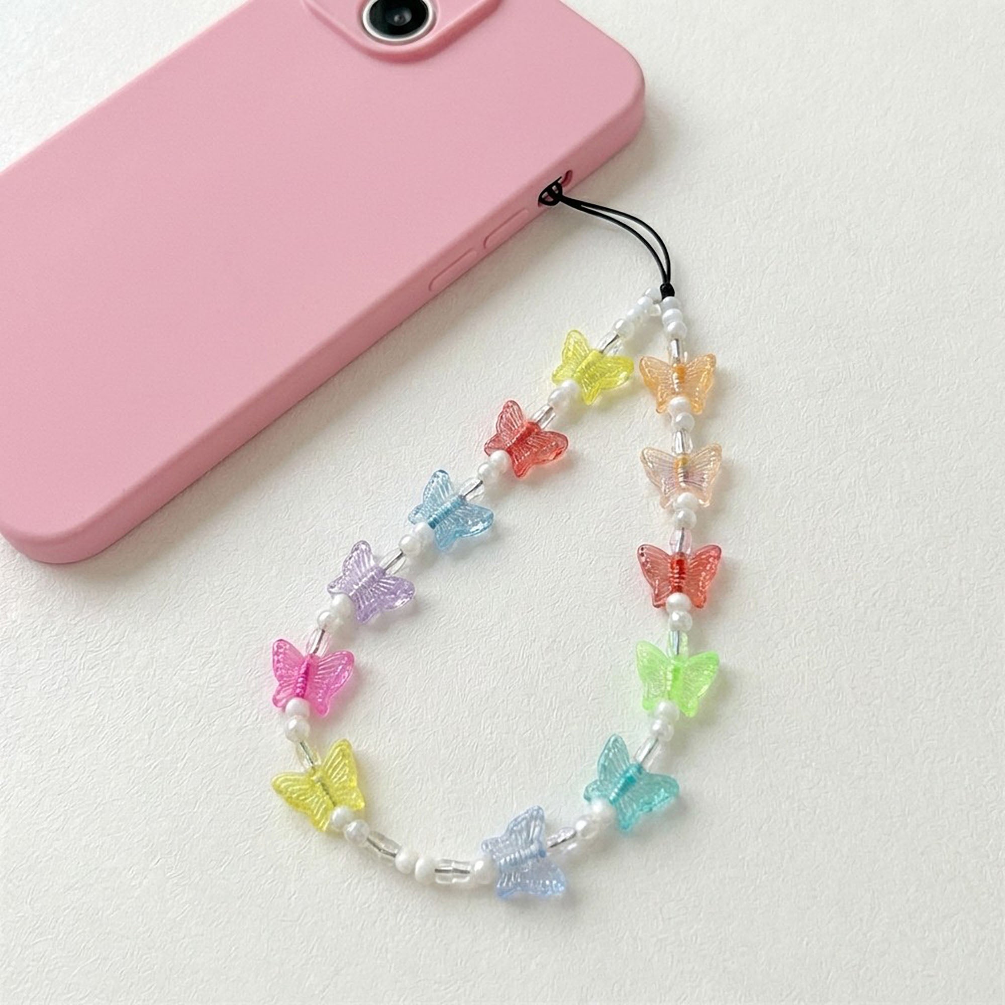 Anna-Kaci 3-PC Beaded Butterfly Phone Charm Strap with Colorful Acrylic Charms