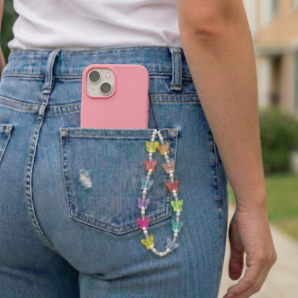 Anna-Kaci 3-PC Beaded Butterfly Phone Charm Strap with Colorful Acrylic Charms