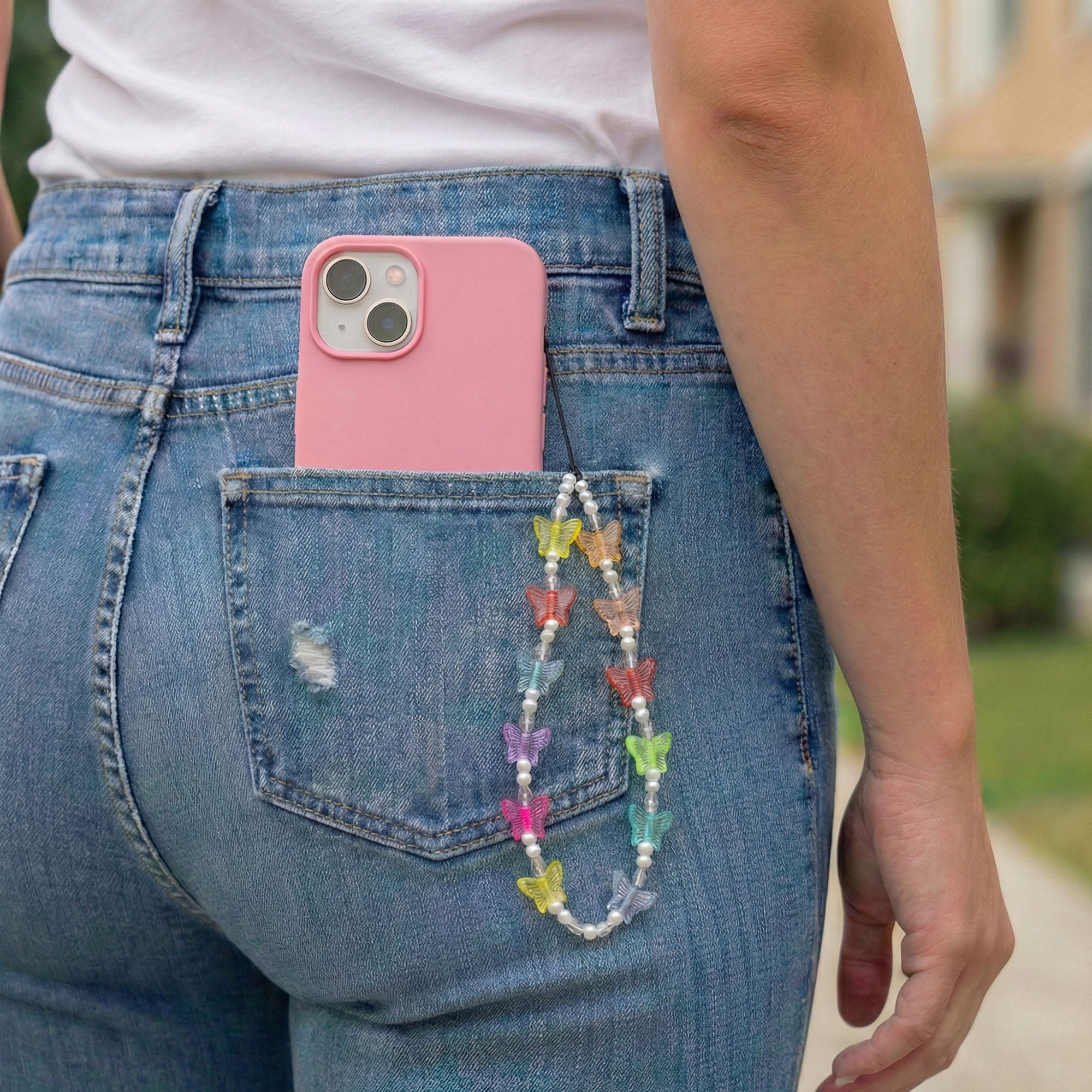 Anna-Kaci 3-PC Beaded Butterfly Phone Charm Strap with Colorful Acrylic Charms