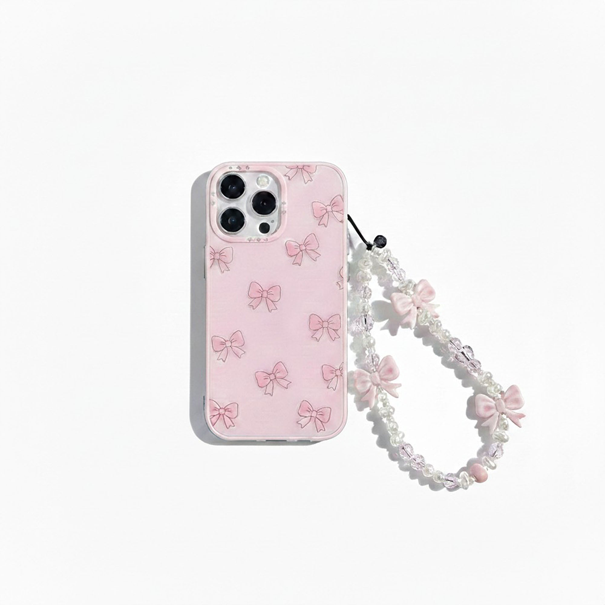 Anna-Kaci 3-PC Beaded Bow Phone Charm Strap with Pearl-Style Beads and Decorative Accents