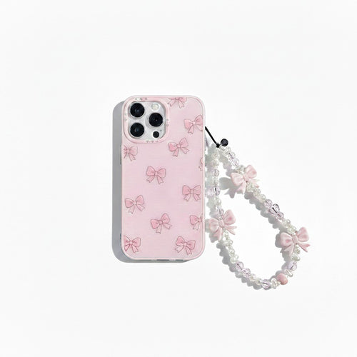 Anna-Kaci 3-PC Beaded Bow Phone Charm Strap with Pearl-Style Beads and Decorative Accents
