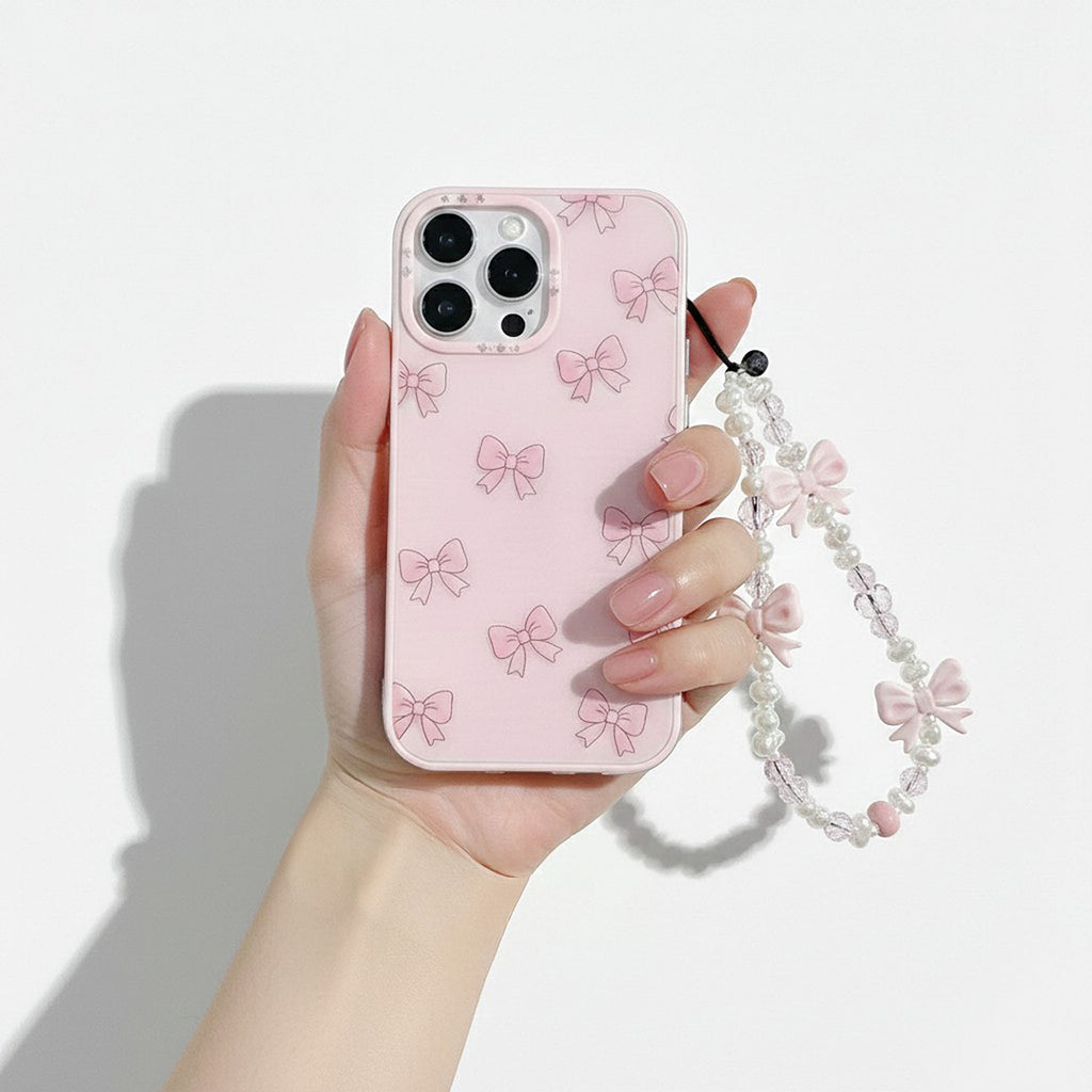 Anna-Kaci 3-PC Beaded Bow Phone Charm Strap with Pearl-Style Beads and Decorative Accents