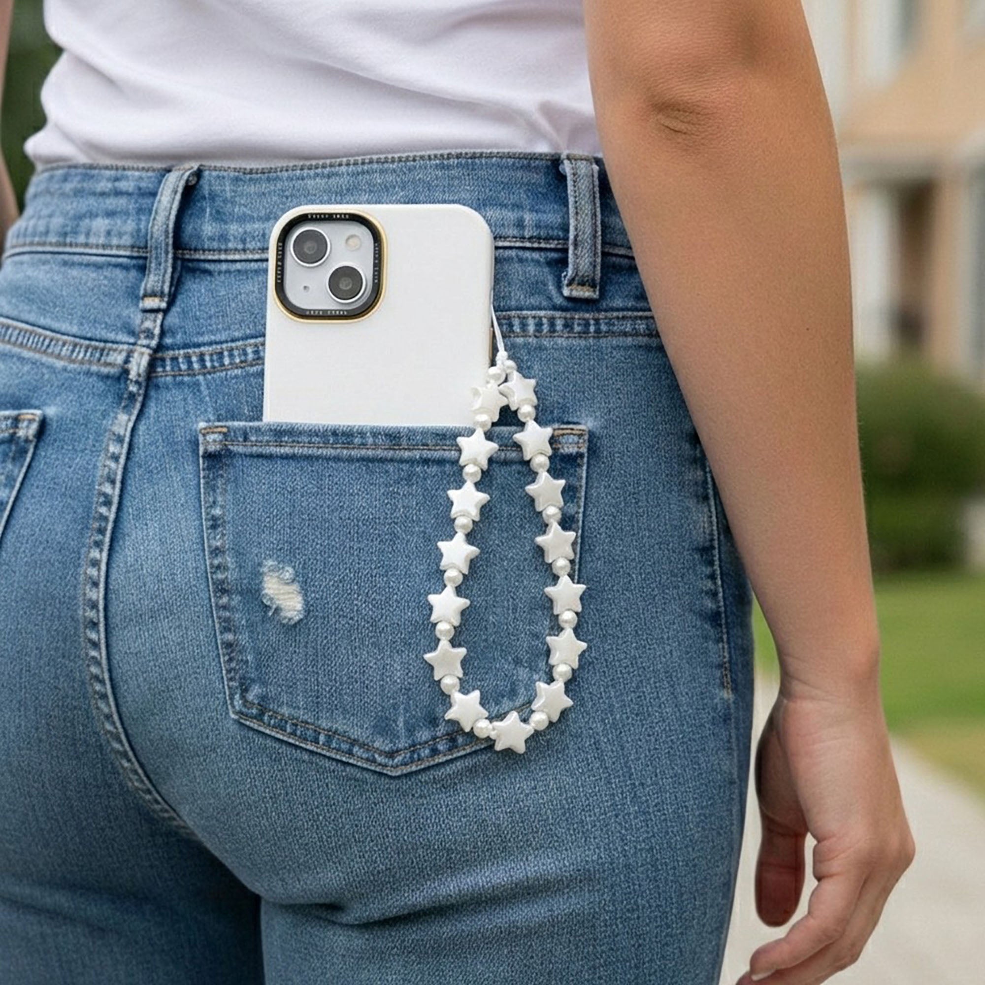 Anna-Kaci 3-PC Star Beaded Phone Charm Strap with Pearl-Style Accent Beads