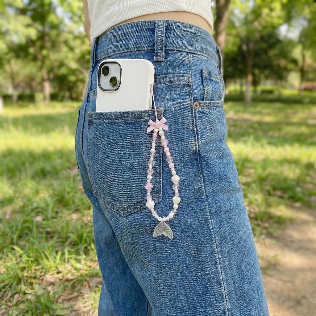 Anna-Kaci 3-PC Iridescent Beaded Phone Charm Strap with Heart Accent