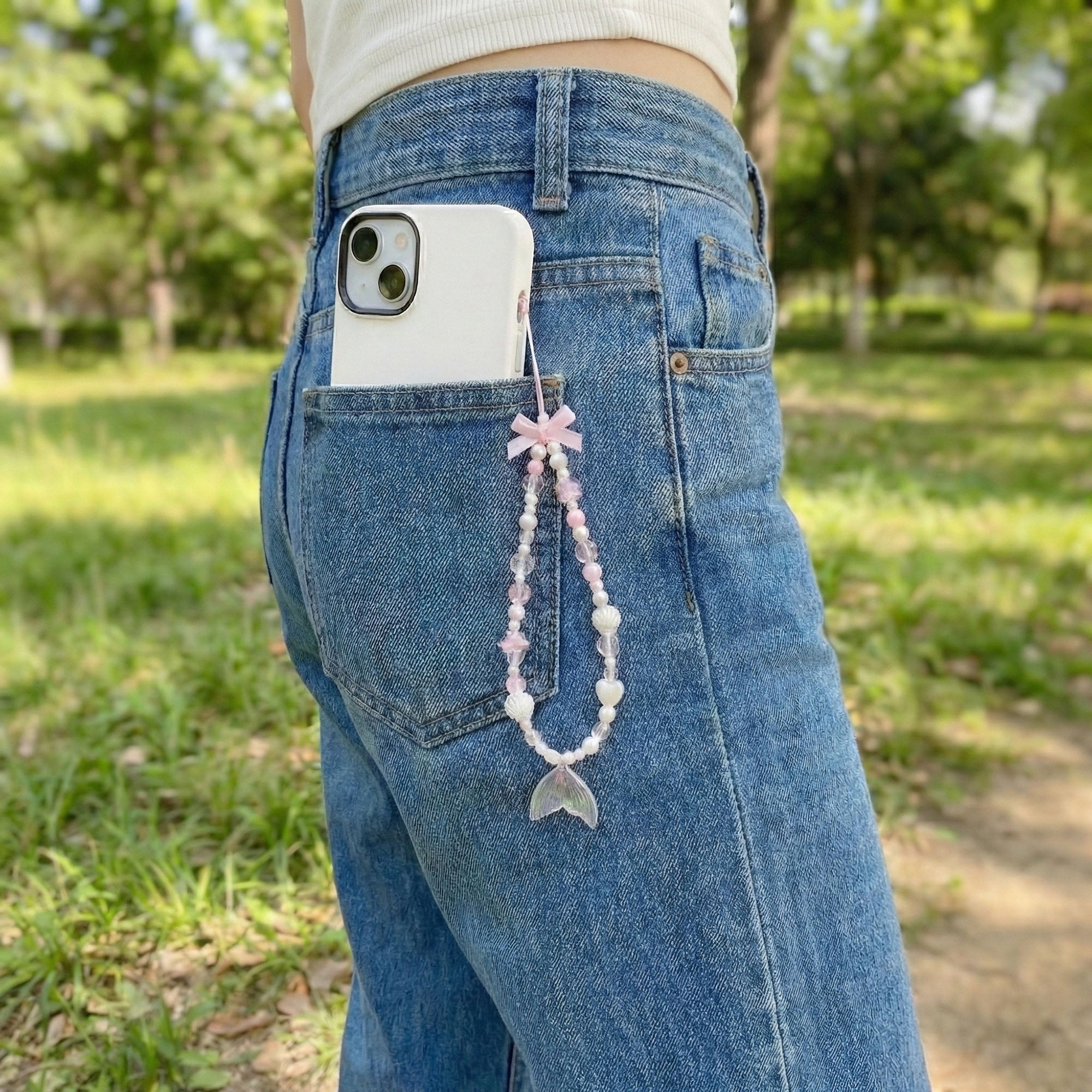 Anna-Kaci 3-PC Iridescent Beaded Phone Charm Strap with Heart Accent