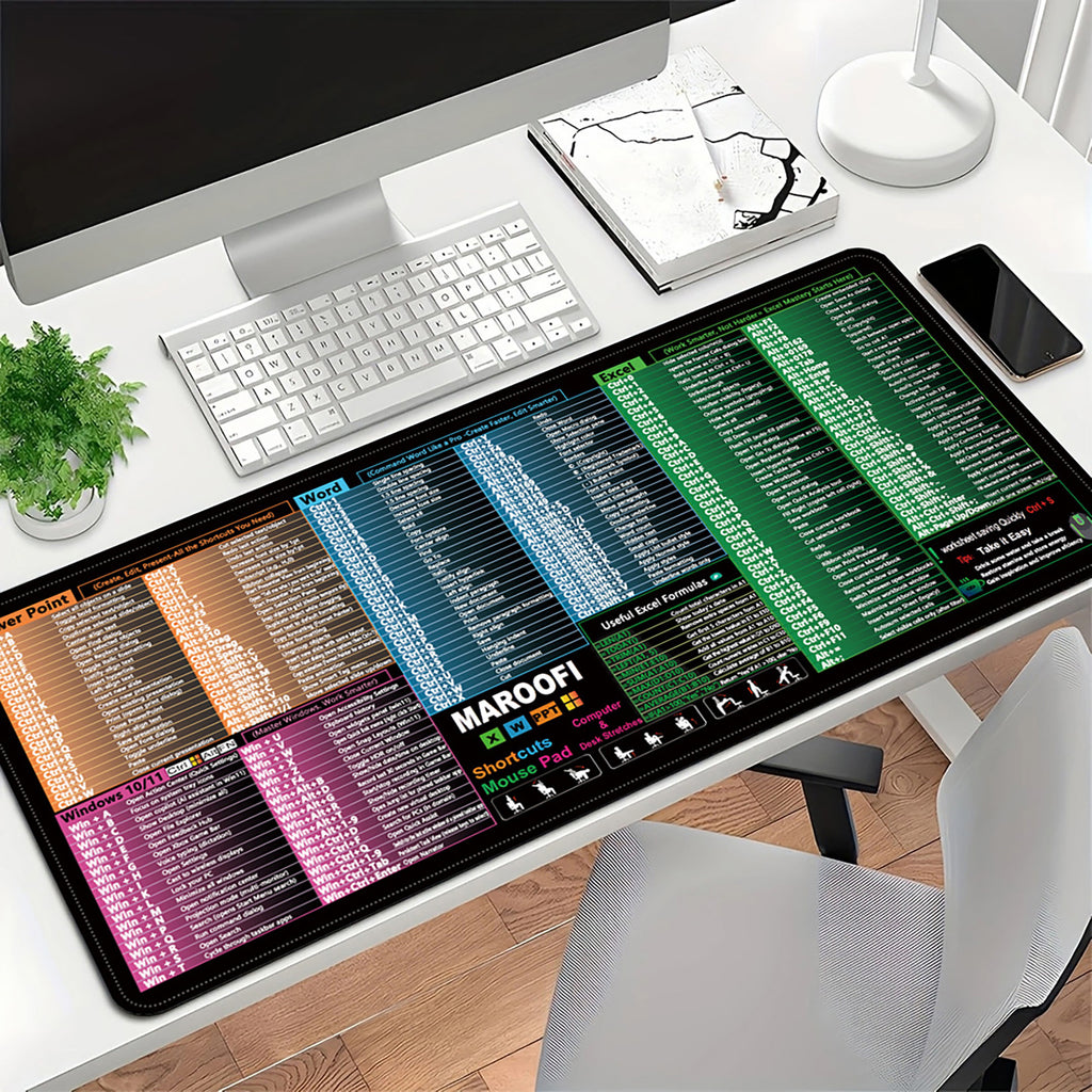 Anna-Kaci Extended Desk Mouse Pad with Office Shortcut Guide Smooth Surface Non Slip Rubber Base