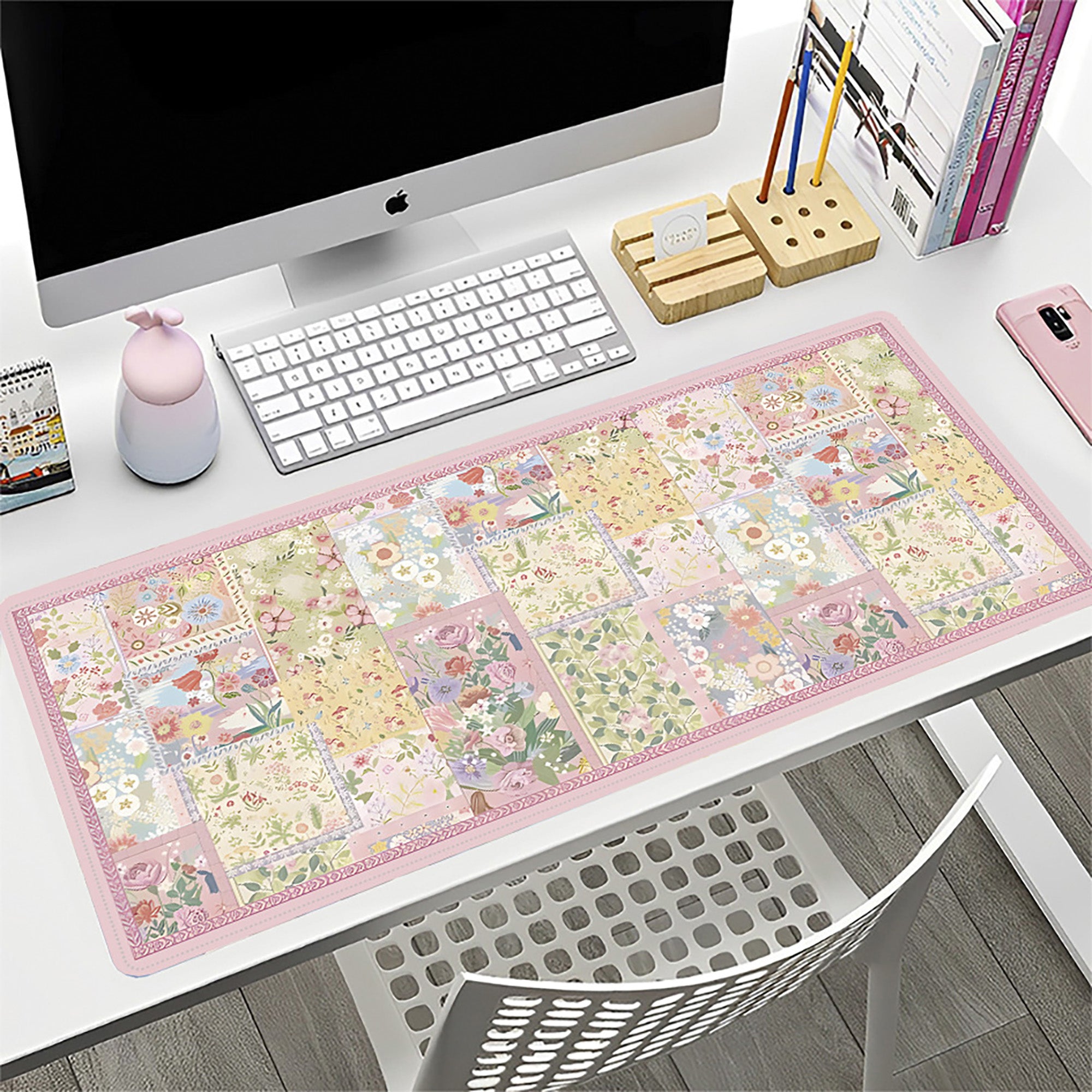Anna-Kaci Extended Floral Desk Mouse Pad with Smooth Surface and Anti Slip Rubber Base