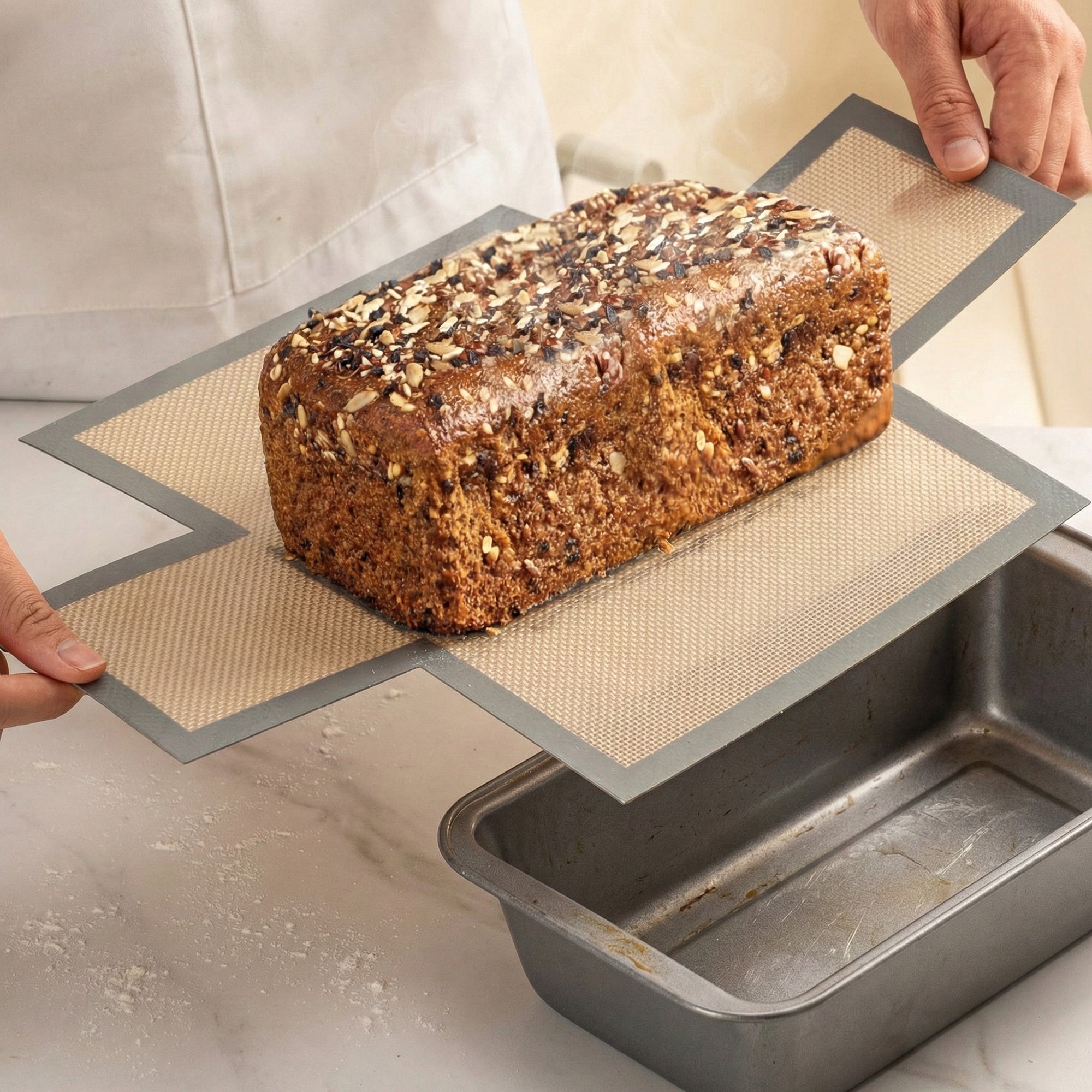 Anna-Kaci 3-Piece Reusable Loaf Pan Liner with Nonstick Mesh and Easy Lift Design