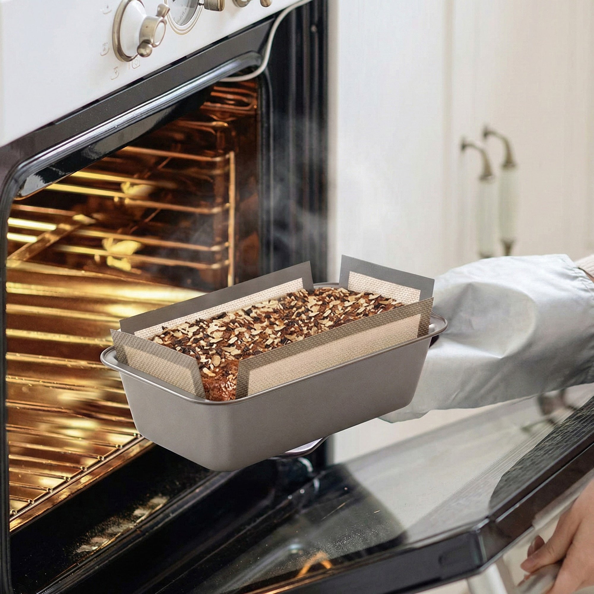 Anna-Kaci 3-Piece Reusable Loaf Pan Liner with Nonstick Mesh and Easy Lift Design