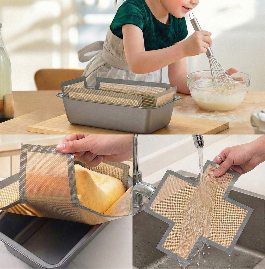 Anna-Kaci 3-Piece Reusable Loaf Pan Liner with Nonstick Mesh and Easy Lift Design