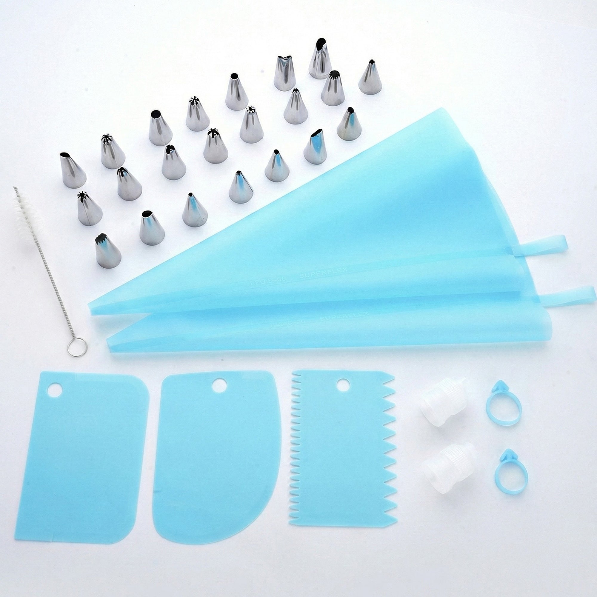 Anna-Kaci Reusable Piping Bag and Decorating Tip Set with Scrapers and Cleaning Brush