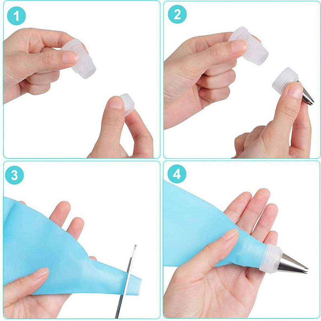 Anna-Kaci Reusable Piping Bag and Decorating Tip Set with Scrapers and Cleaning Brush