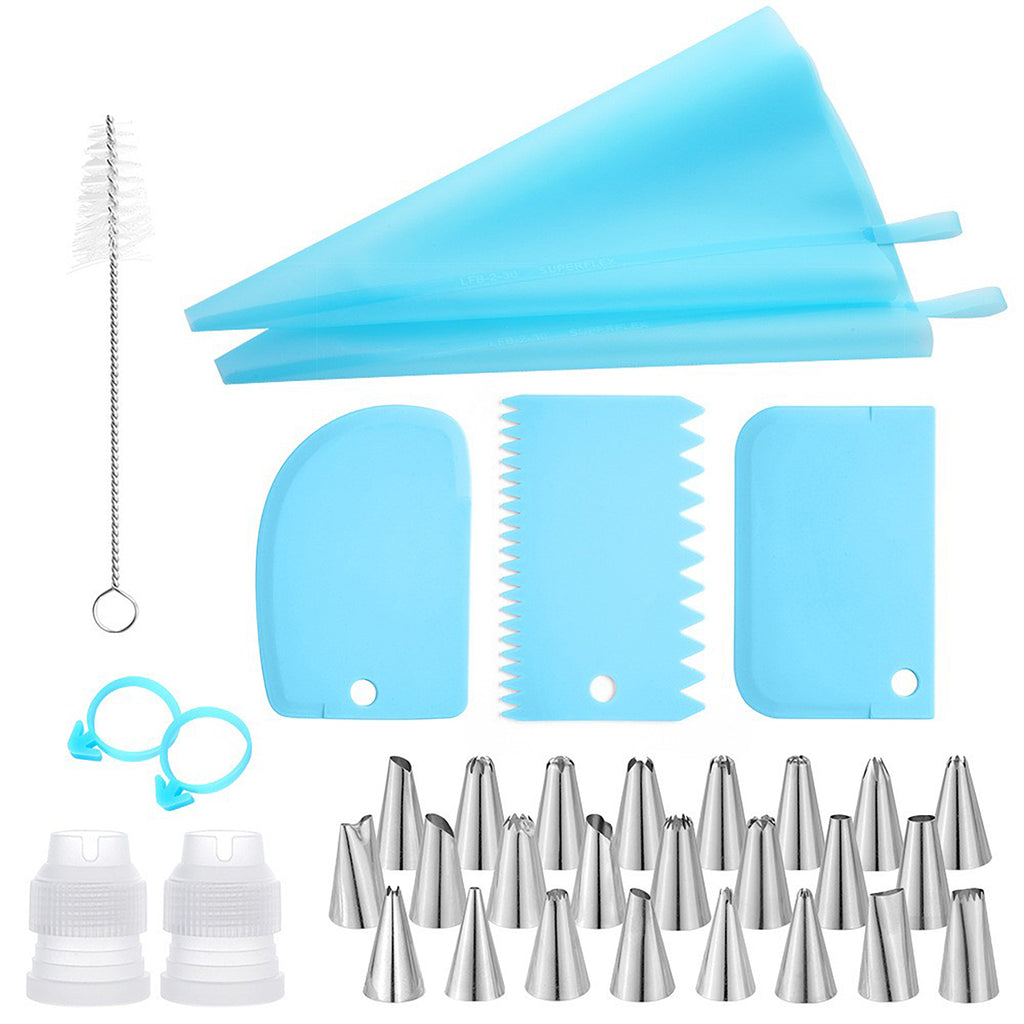 Anna-Kaci Reusable Piping Bag and Decorating Tip Set with Scrapers and Cleaning Brush