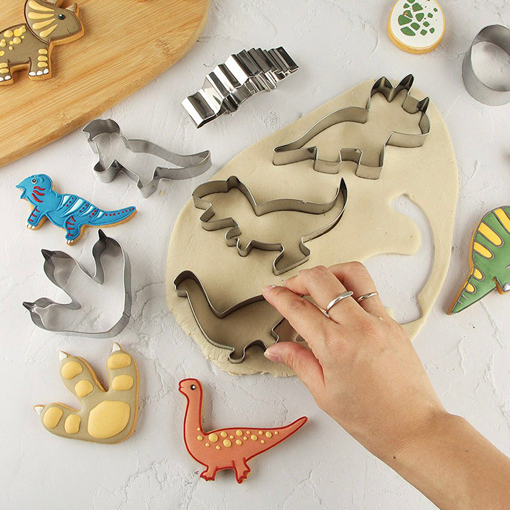 Anna-Kaci Dinosaur Cookie Cutter Set with Assorted Dino Shapes for Baking and Decorating