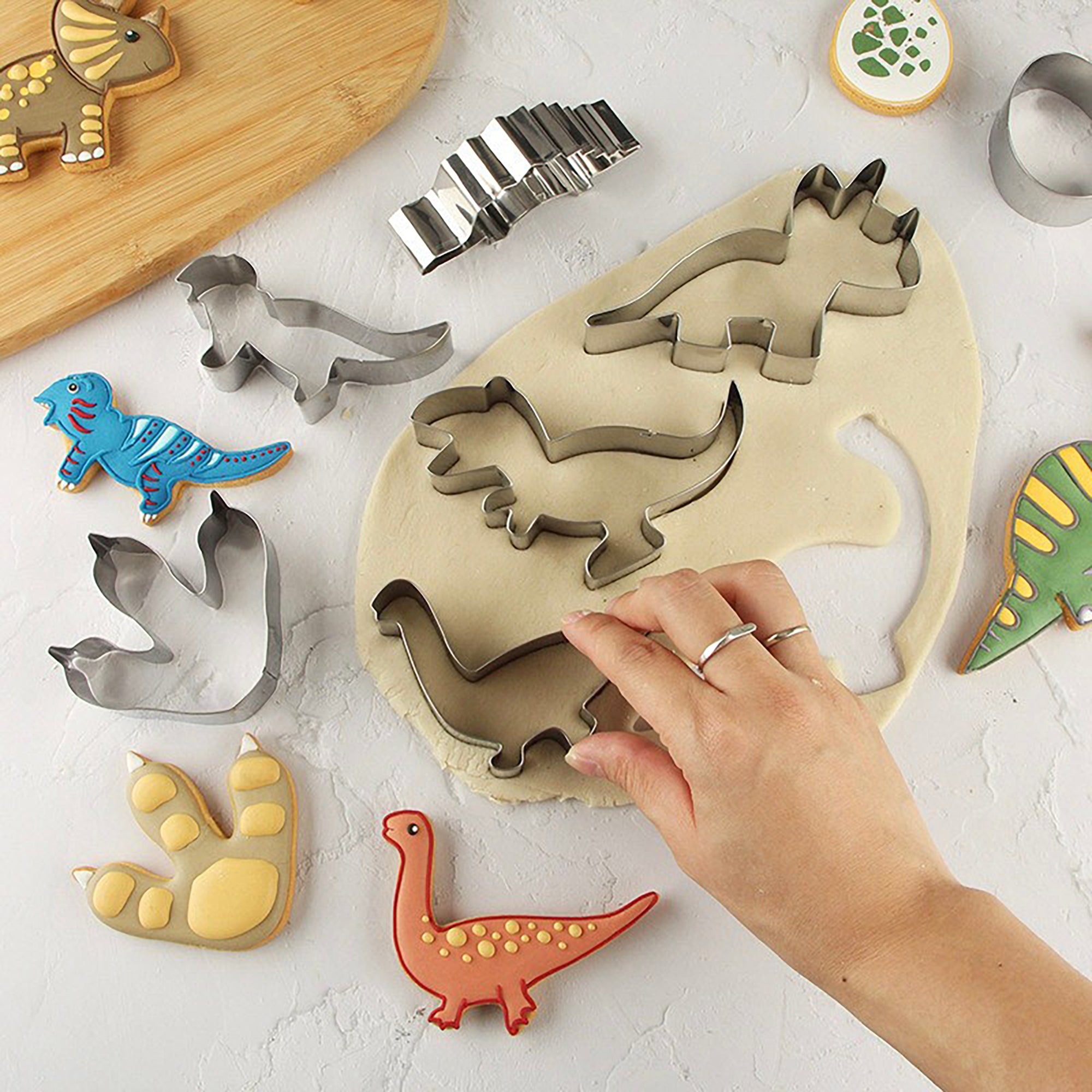 Anna-Kaci Dinosaur Cookie Cutter Set with Assorted Dino Shapes for Baking and Decorating