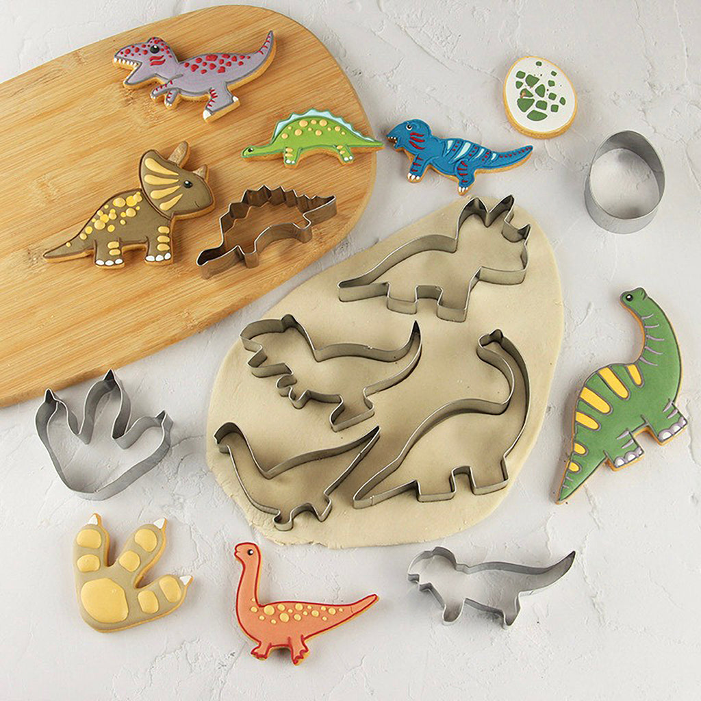 Anna-Kaci Dinosaur Cookie Cutter Set with Assorted Dino Shapes for Baking and Decorating