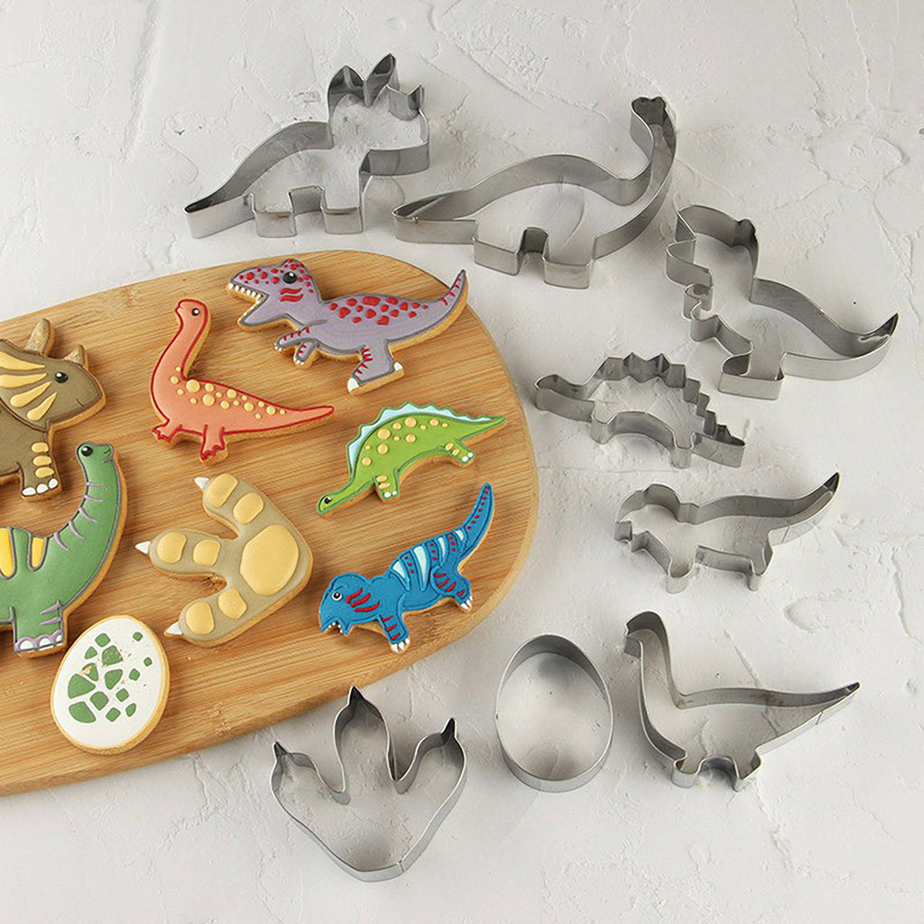 Anna-Kaci Dinosaur Cookie Cutter Set with Assorted Dino Shapes for Baking and Decorating