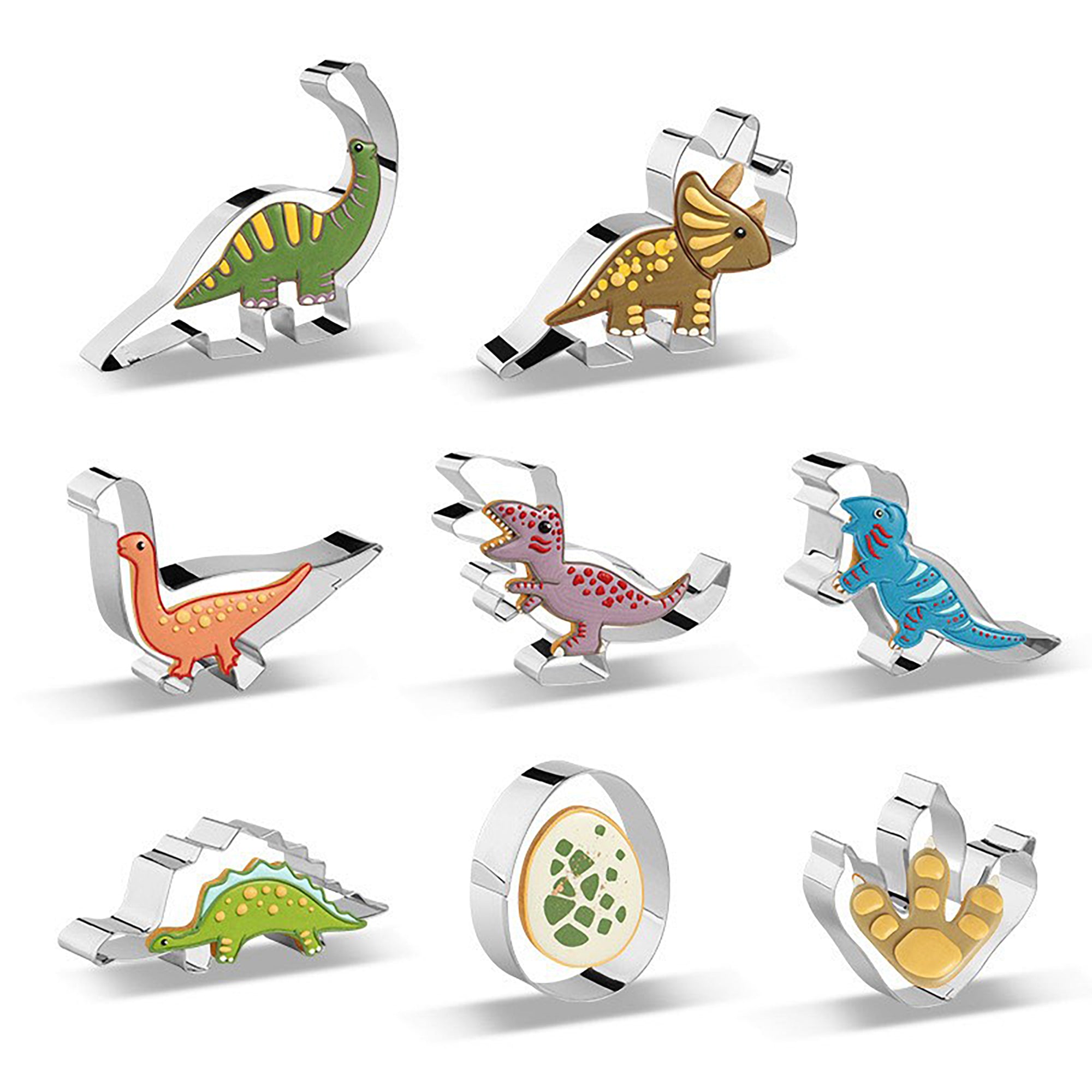 Anna-Kaci Dinosaur Cookie Cutter Set with Assorted Dino Shapes for Baking and Decorating