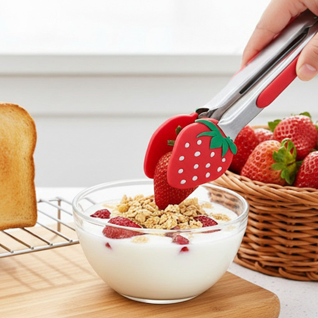 Anna-Kaci 2-Piece Strawberry Shaped Kitchen Tongs with Non-Slip Grip and Locking Ring