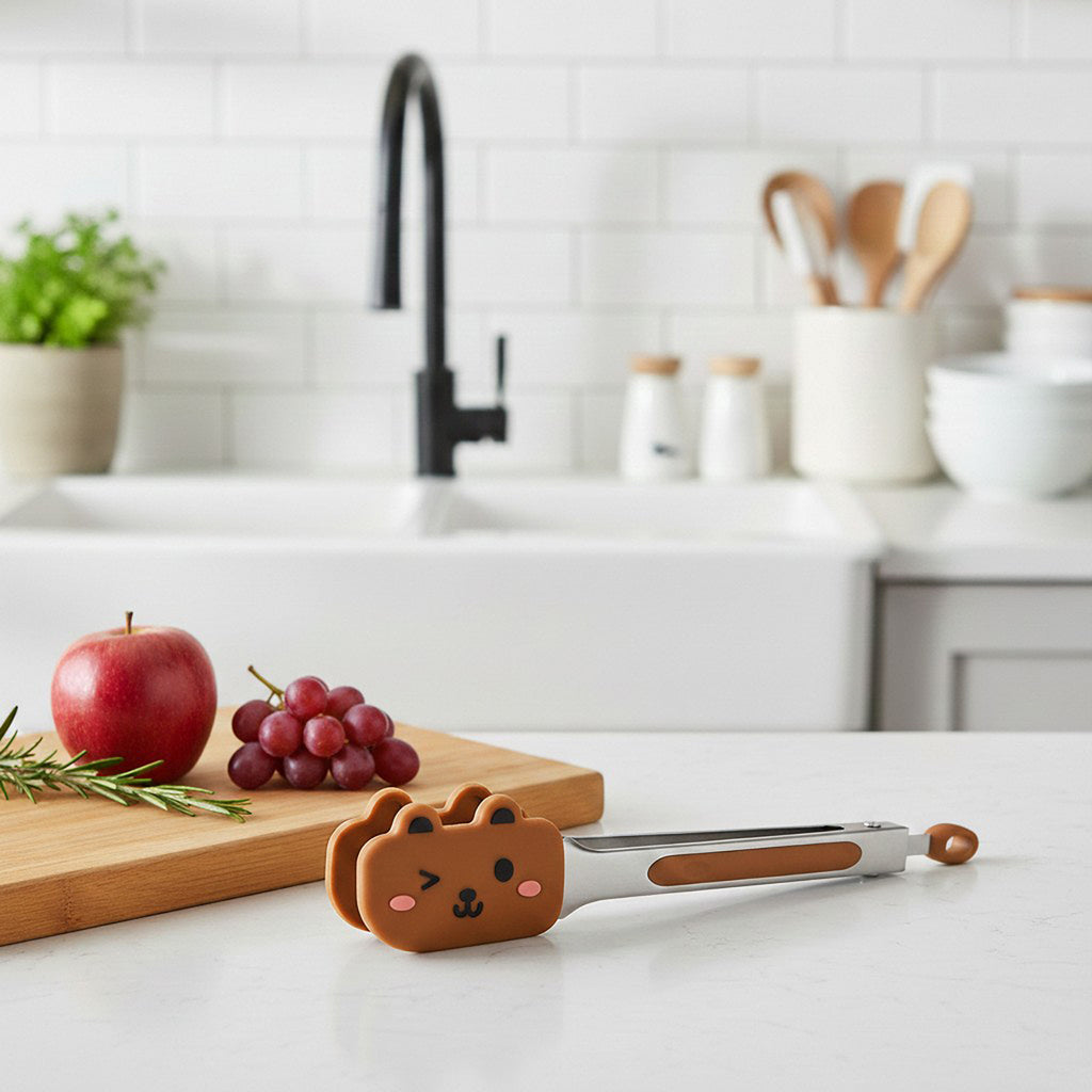 Anna-Kaci Bear Shaped Kitchen Tongs with Non-Slip Grip and Locking Ring