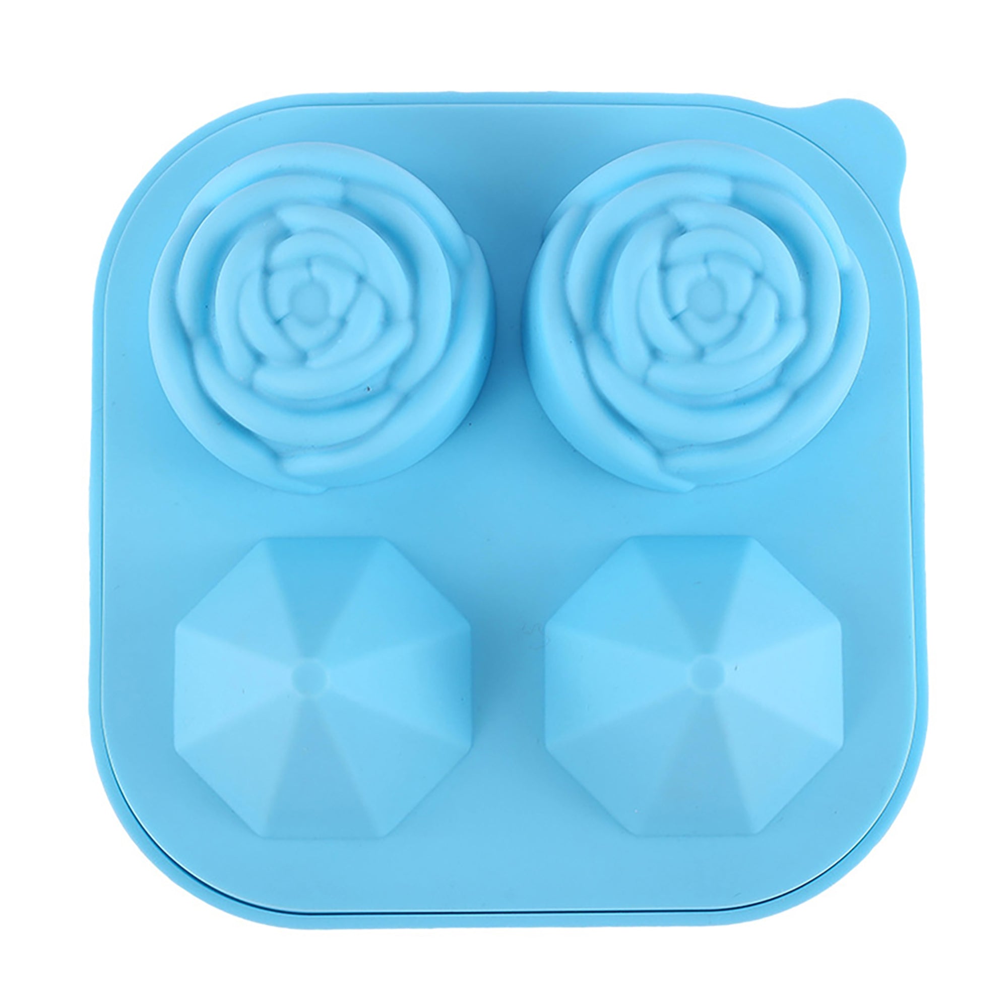 Anna-Kaci 2-PC Large Ice Cube Tray Set with Rose and Diamond Shape Molds Flexible Silicone Easy Release Design