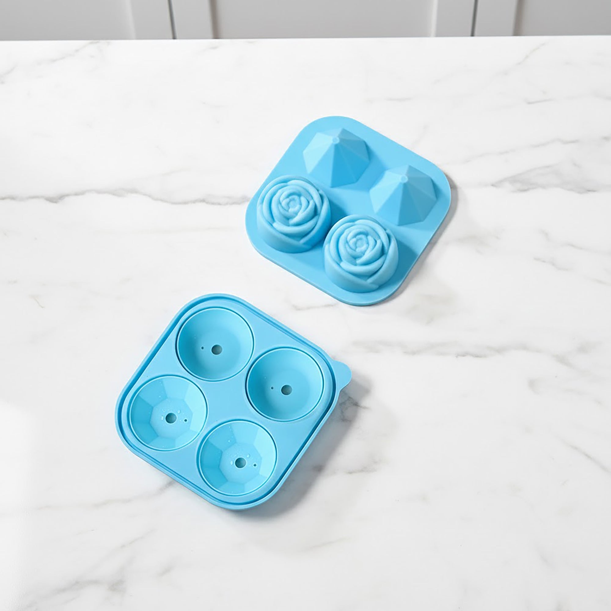 Anna-Kaci 2-PC Large Ice Cube Tray Set with Rose and Diamond Shape Molds Flexible Silicone Easy Release Design