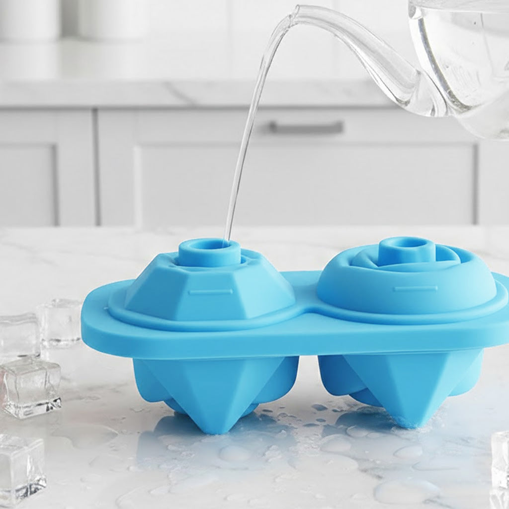 Anna-Kaci 2-PC Large Ice Cube Tray Set with Rose and Diamond Shape Molds Flexible Silicone Easy Release Design