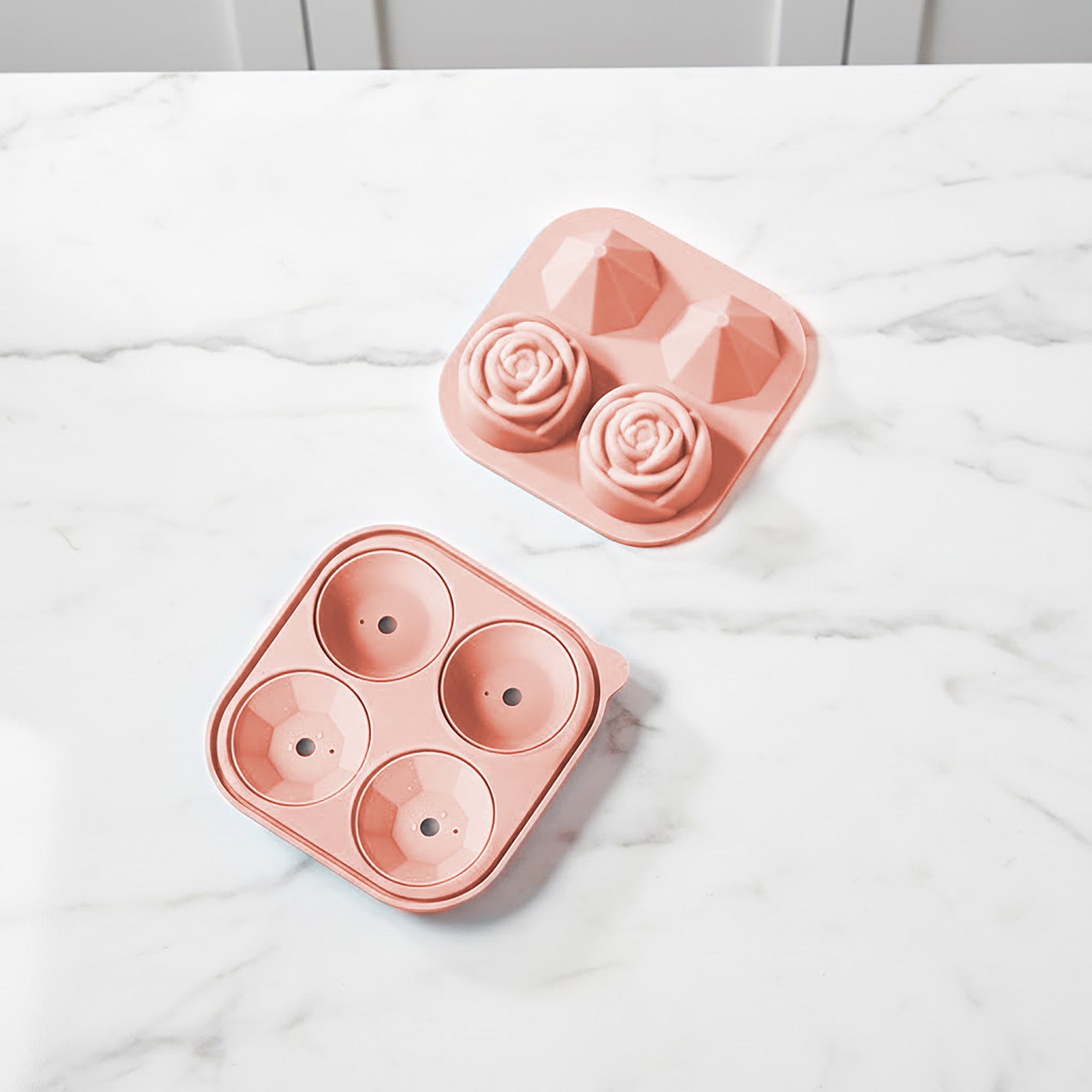 Anna-Kaci 2-PC Large Ice Cube Tray Set with Rose and Diamond Shape Molds Flexible Silicone Easy Release Design