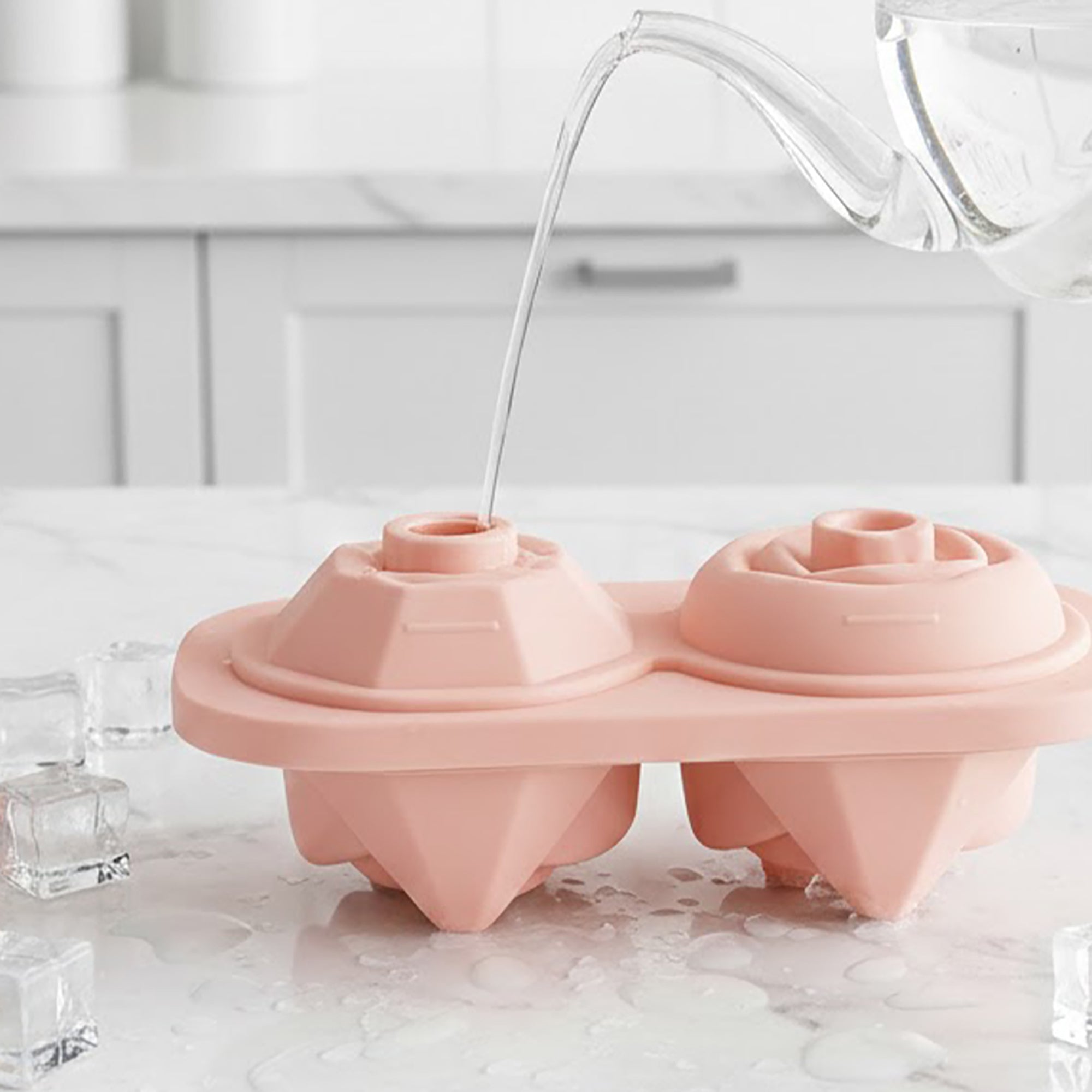Anna-Kaci 2-PC Large Ice Cube Tray Set with Rose and Diamond Shape Molds Flexible Silicone Easy Release Design