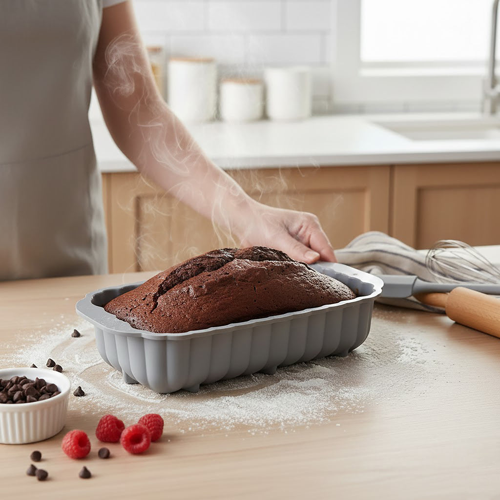 Anna-Kaci 2-Piece Pumpkin and Leaf Silicone Loaf Cake Mold Set Nonstick Fall Baking Pan