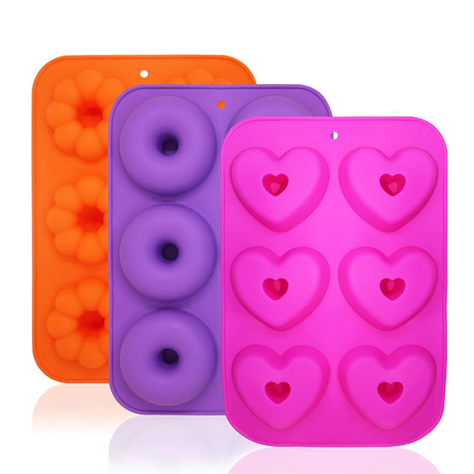 Anna-Kaci 3-Piece Silicone Donut and Heart Baking Mold Set Nonstick Dessert Cake Chocolate Soap Mold