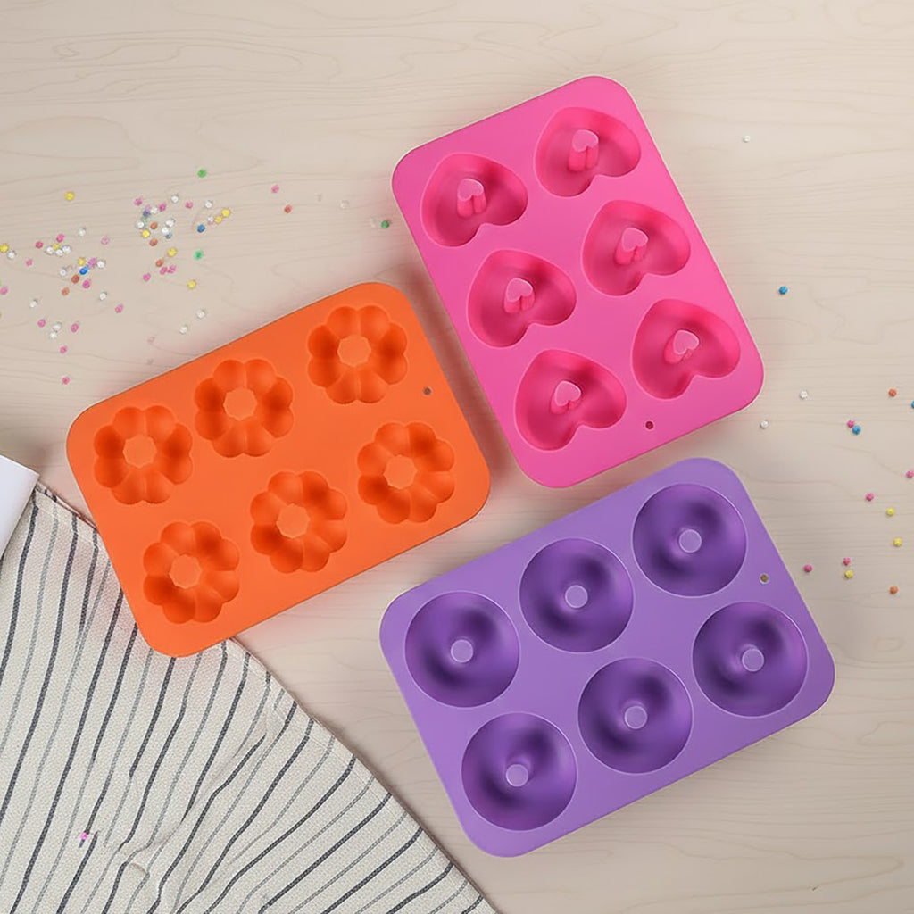Anna-Kaci 3-Piece Silicone Donut and Heart Baking Mold Set Nonstick Dessert Cake Chocolate Soap Mold