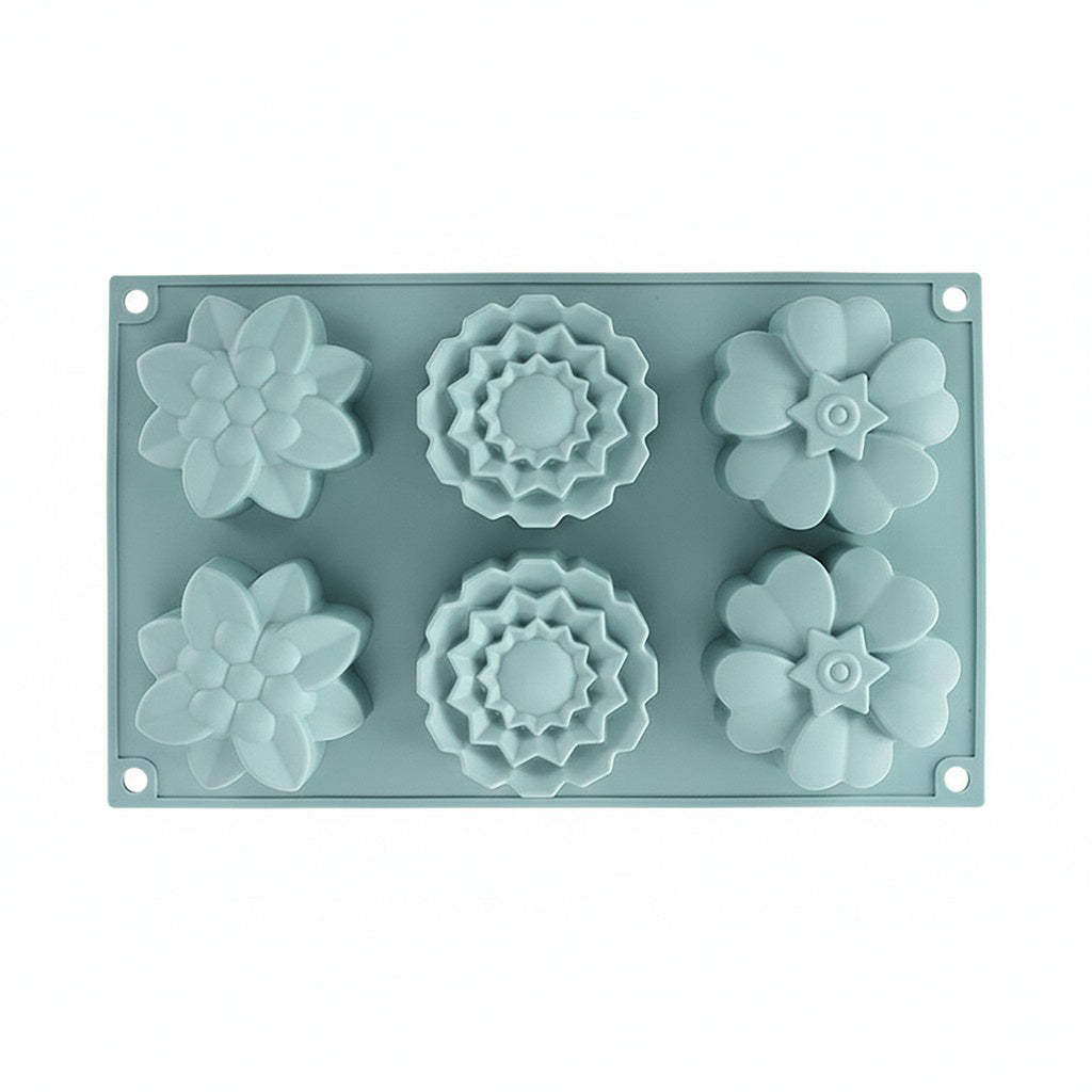 Anna-Kaci 3-Piece Silicone Flower Mold with 6 Floral Cavities Flexible Baking Tray