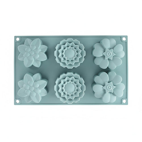 Anna-Kaci 3-Piece Silicone Flower Mold with 6 Floral Cavities Flexible Baking Tray